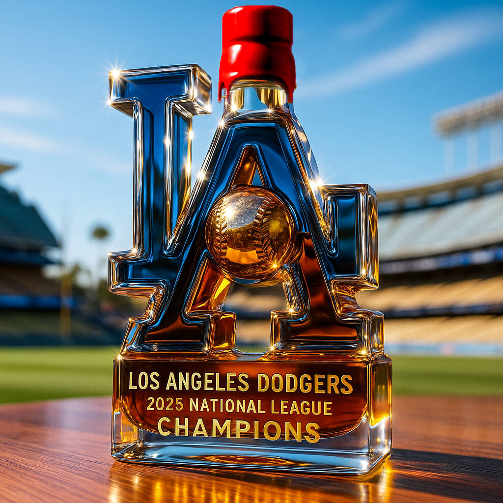 Los Angeles Dodgers 2025 National League Champions Whiskey Bottle