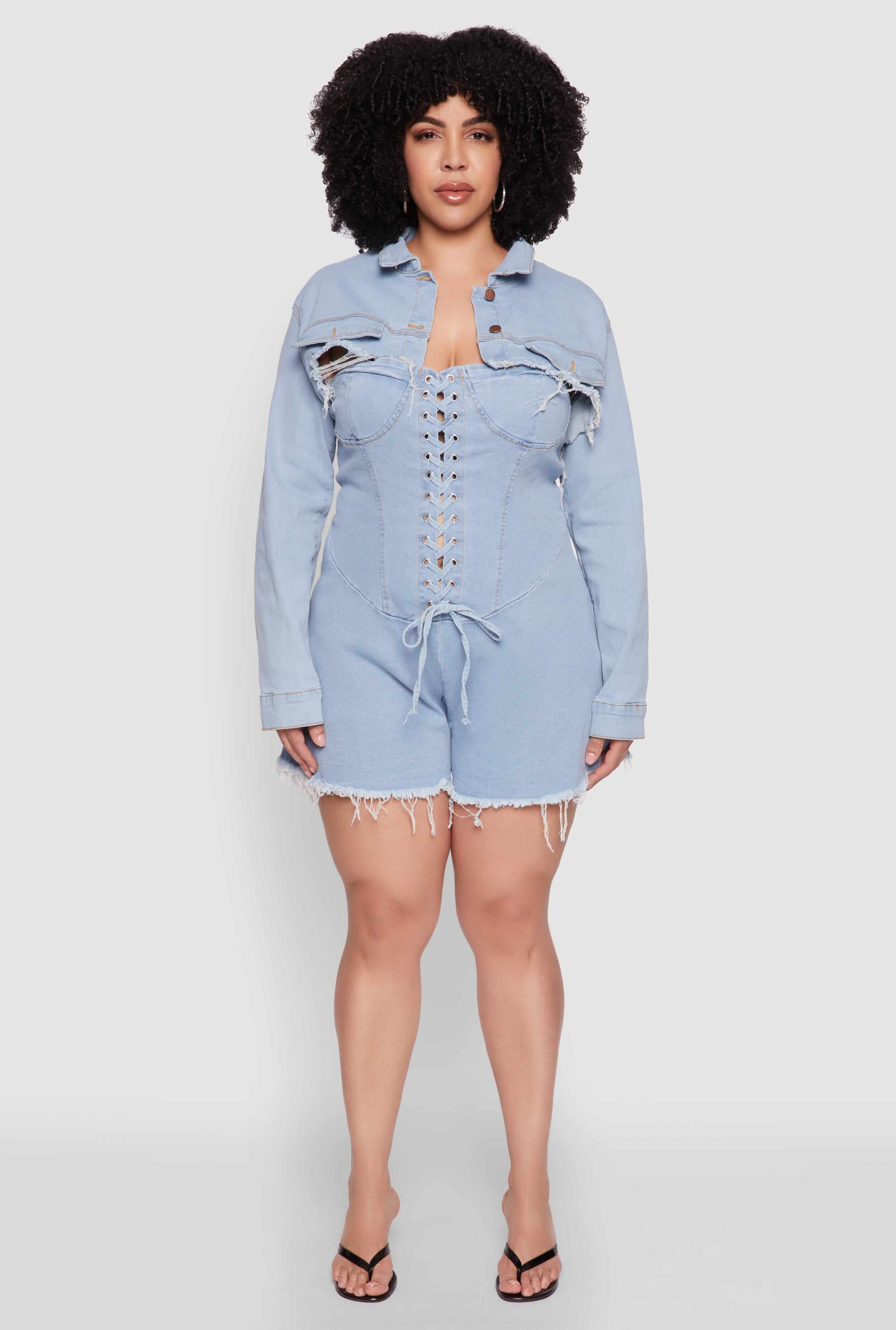 Plus Size Daisy Distressed Bolero Jean Jacket