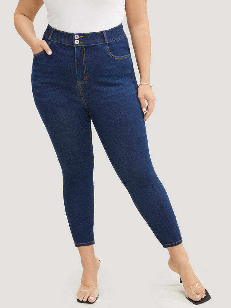 Skinny Very Stretchy High Rise Dark Wash Elastic Waist Jeans
