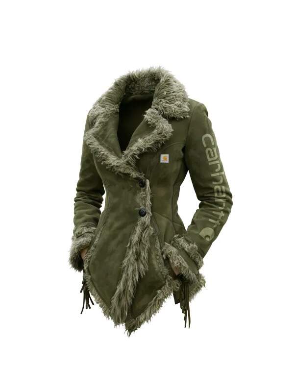 Women's Vintage Suede Coat Fur Collar Lapel Coat Beggar Style Coat