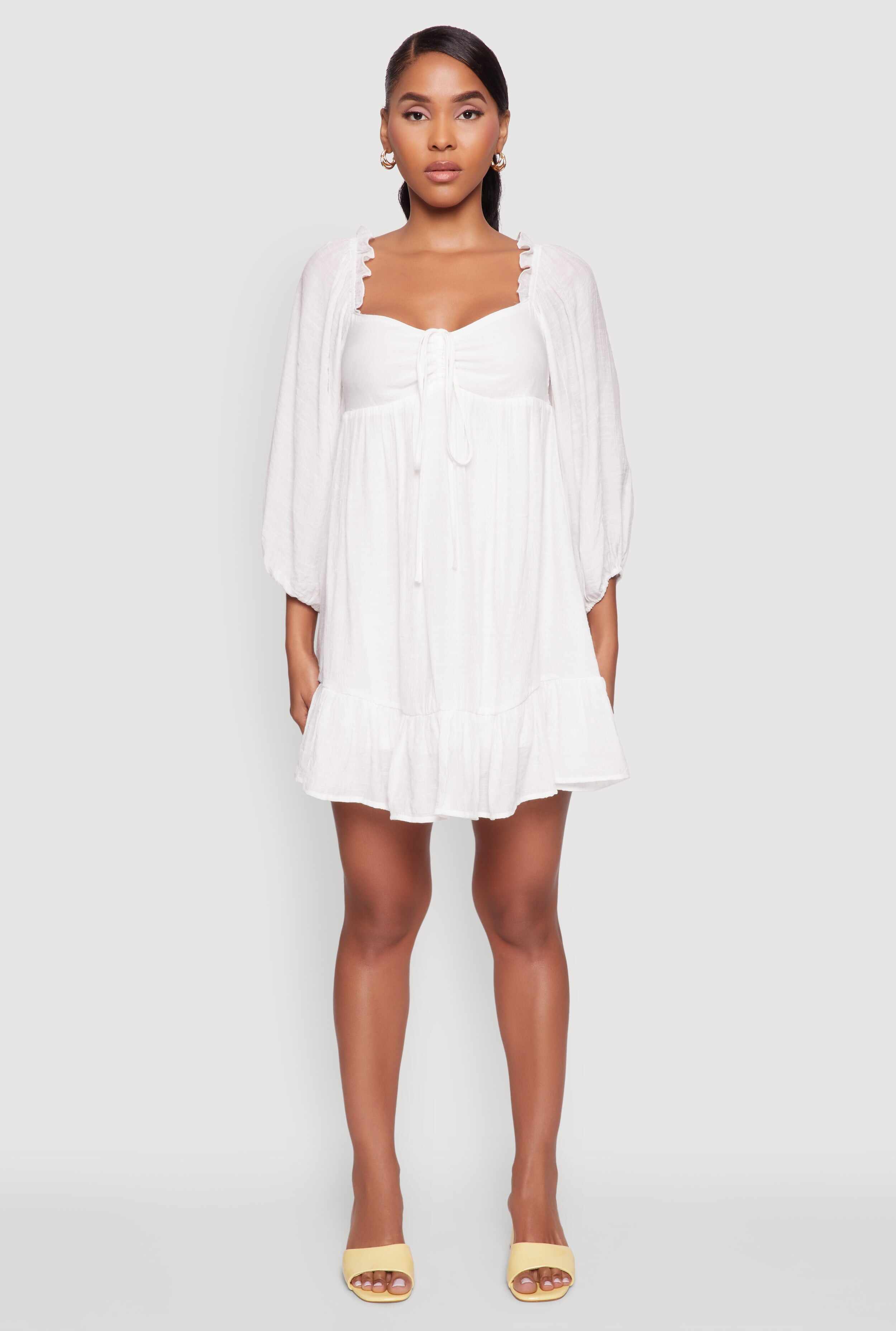 Chic Bubble Sleeve Smocked Back Peasant Dress