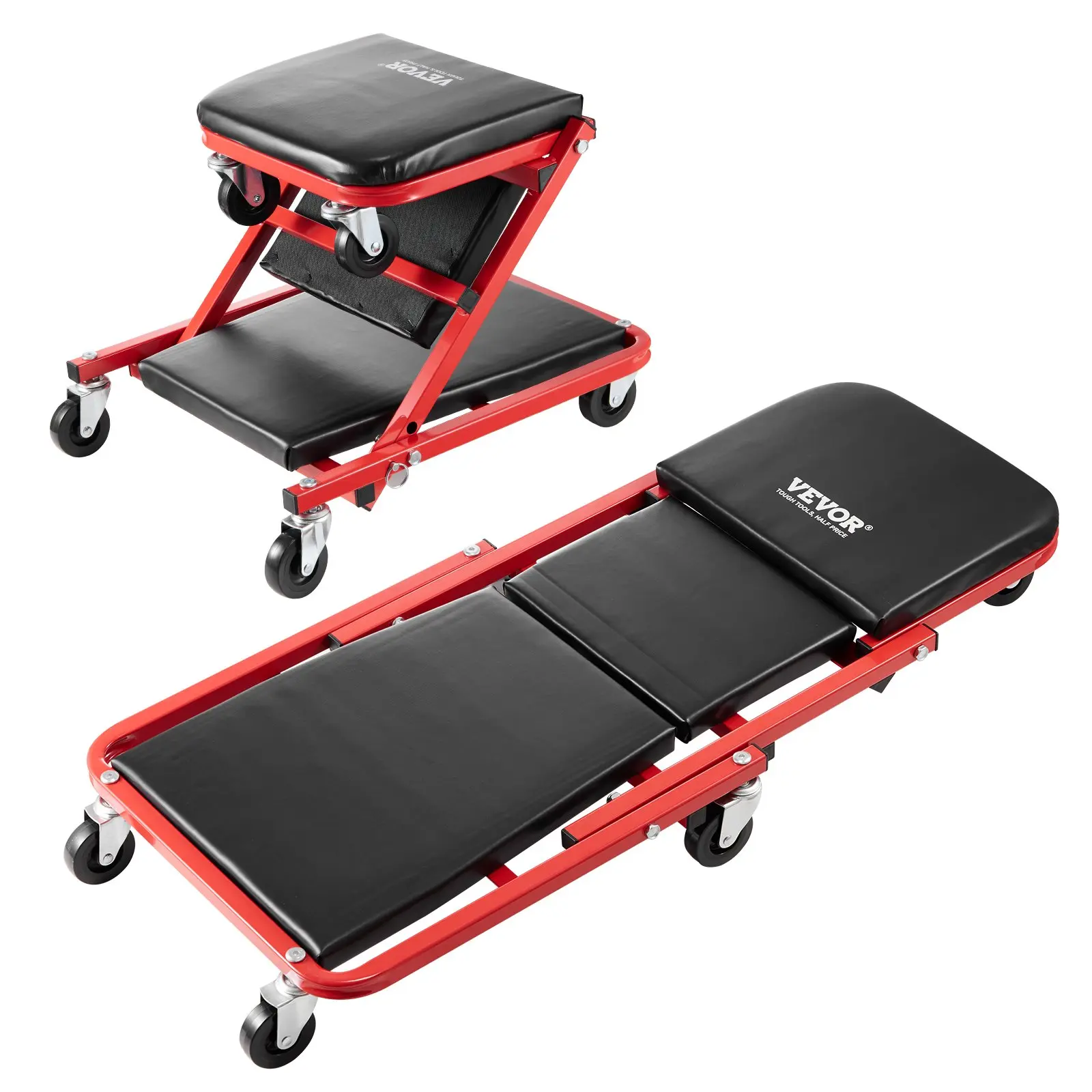 Z-Creeper Seat, Summervibes,Summervibes, 2 in 1 Rolling Folding Car Creeper/Stool, 300 lbs Capacity Mechanic Creeper, Low Profile Creeper with 6 pcs Wheels for Garage, Shop, Auto Repair, Lay Down or Sit, Black
