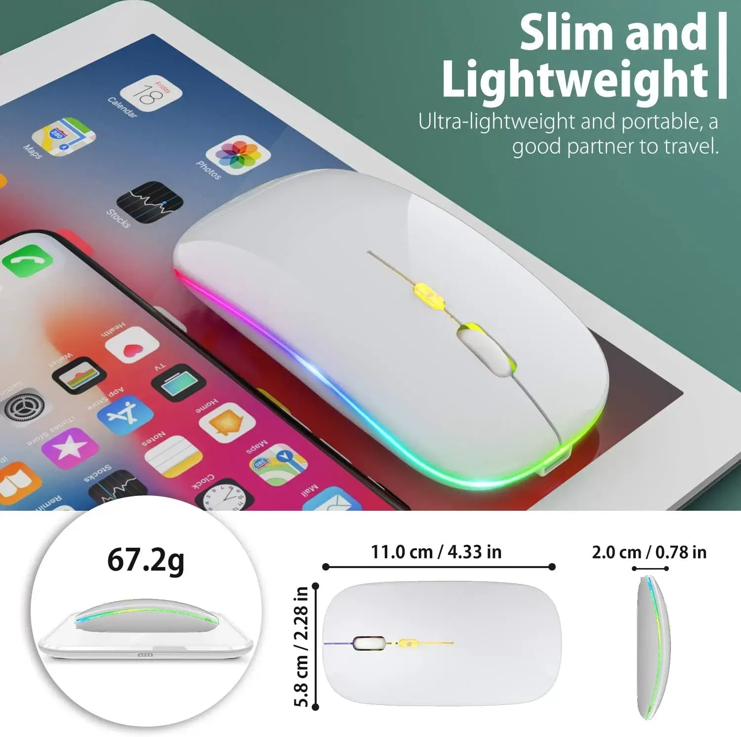 [Upgrade] LED Wireless Mouse, Slim Silent Mouse 2.4G Portable Mobile Optical Office Mouse with USB & Type-c Receiver, 3 Adjustable DPI Levels for Notebook, PC, Laptop, Computer, MacBook (Pink)