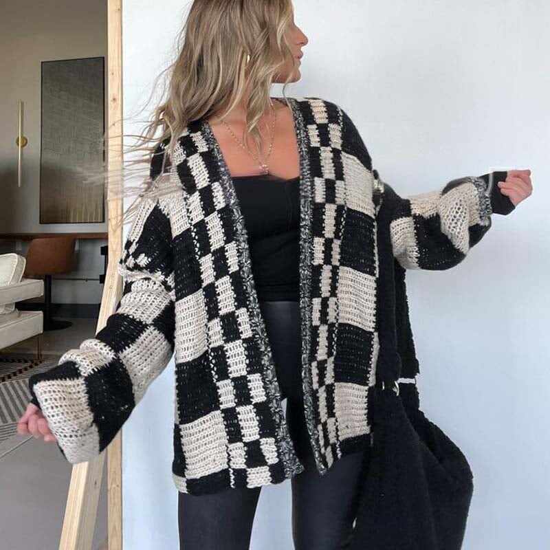 💖 Women's Checkered Open Front Cardigan
