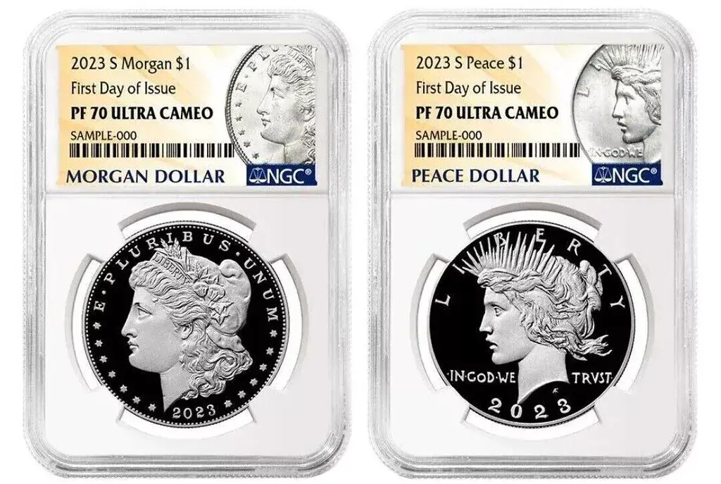 2023 (MS70/PF70) 6-Coin Set $1 Morgan & Peace Silver Dollars FDOI NGC