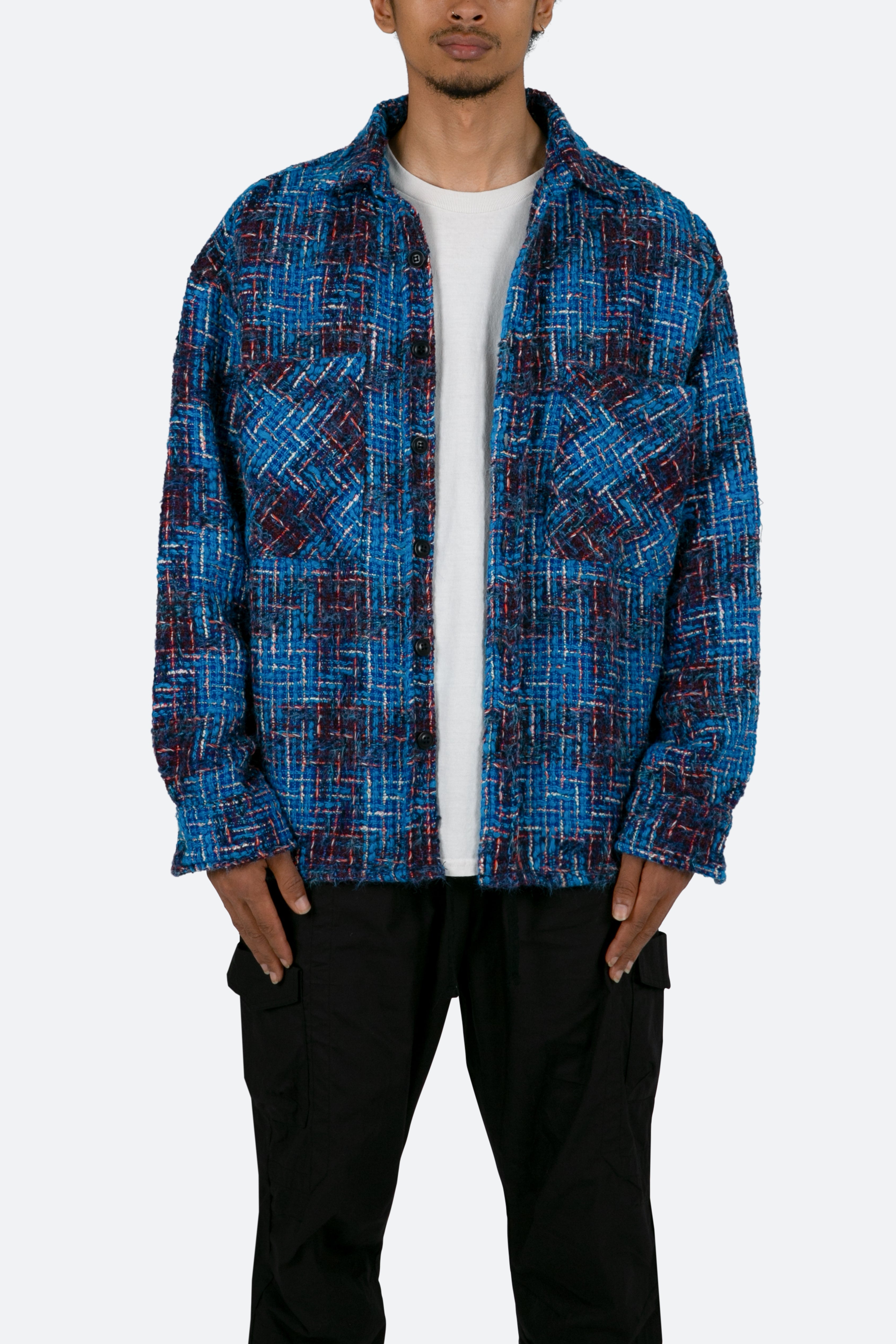 Loose Woven Flannel Shirt - Blue/Black