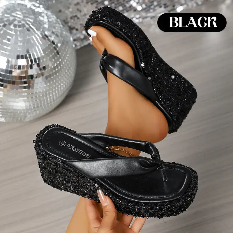👠Women's Thick-Soled Sequined Flip-Flops