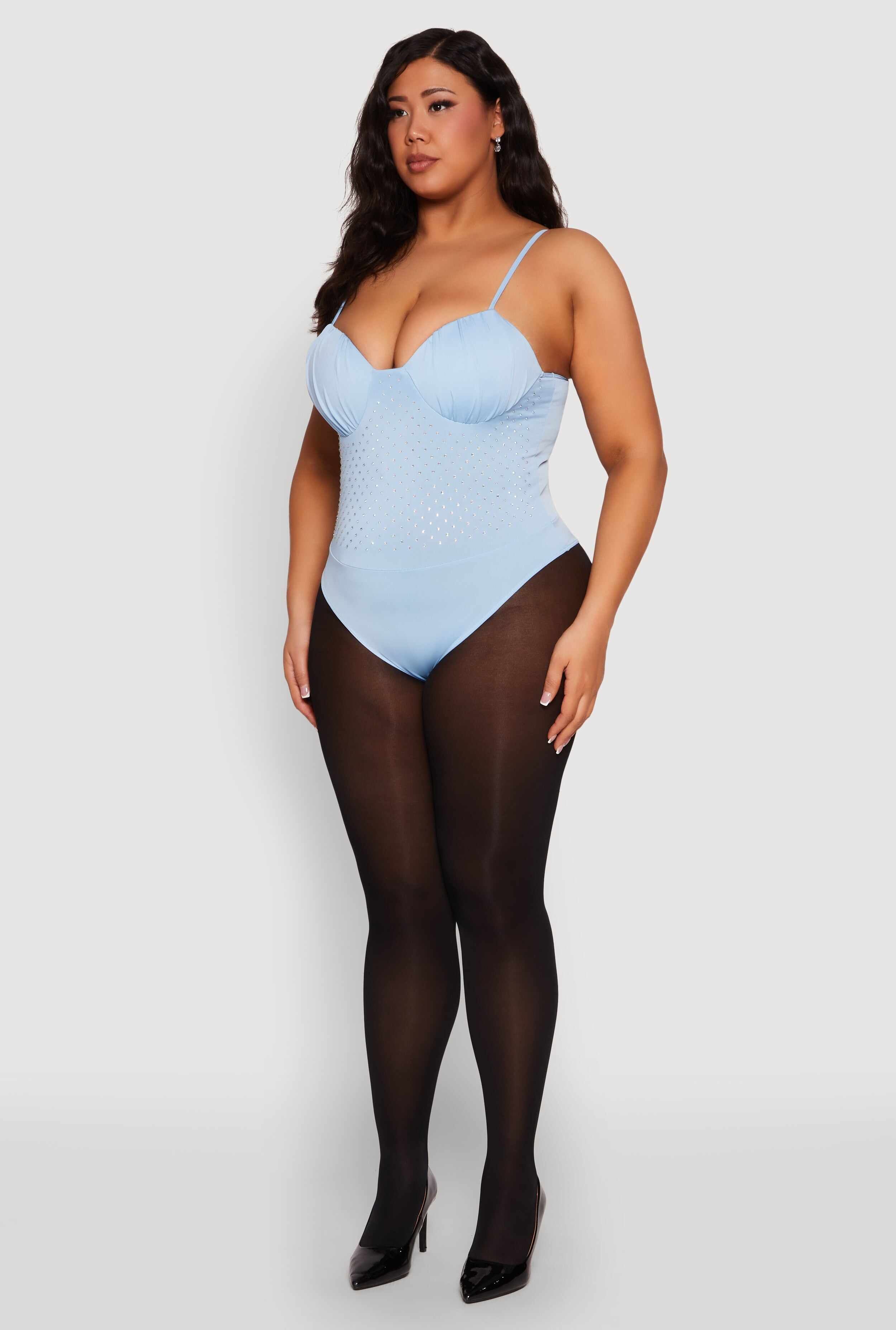 Plus Size Rhinestone Ruched Padded Bustier Bodysuit