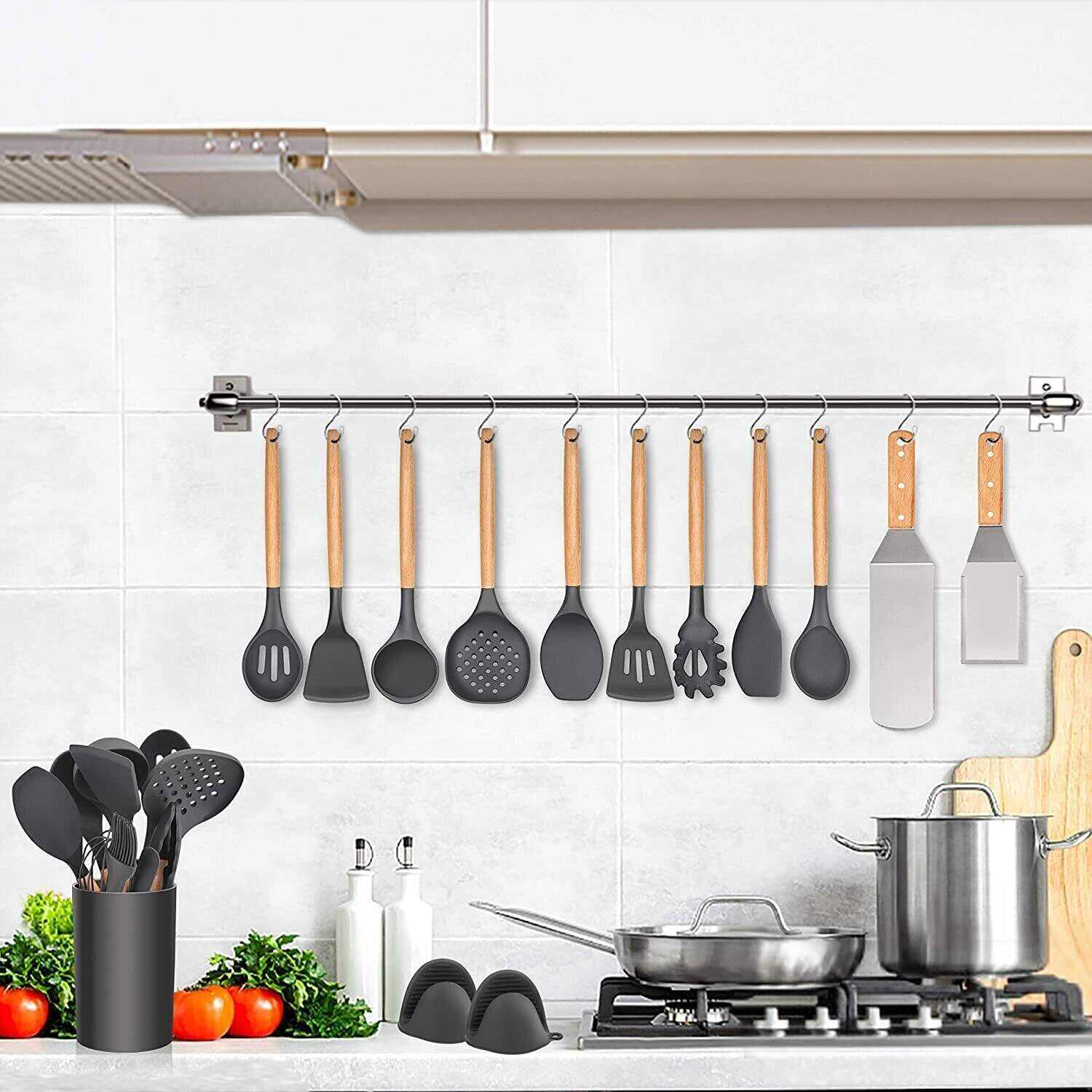 30 Pieces of kitchen cooking utensils and brackets
