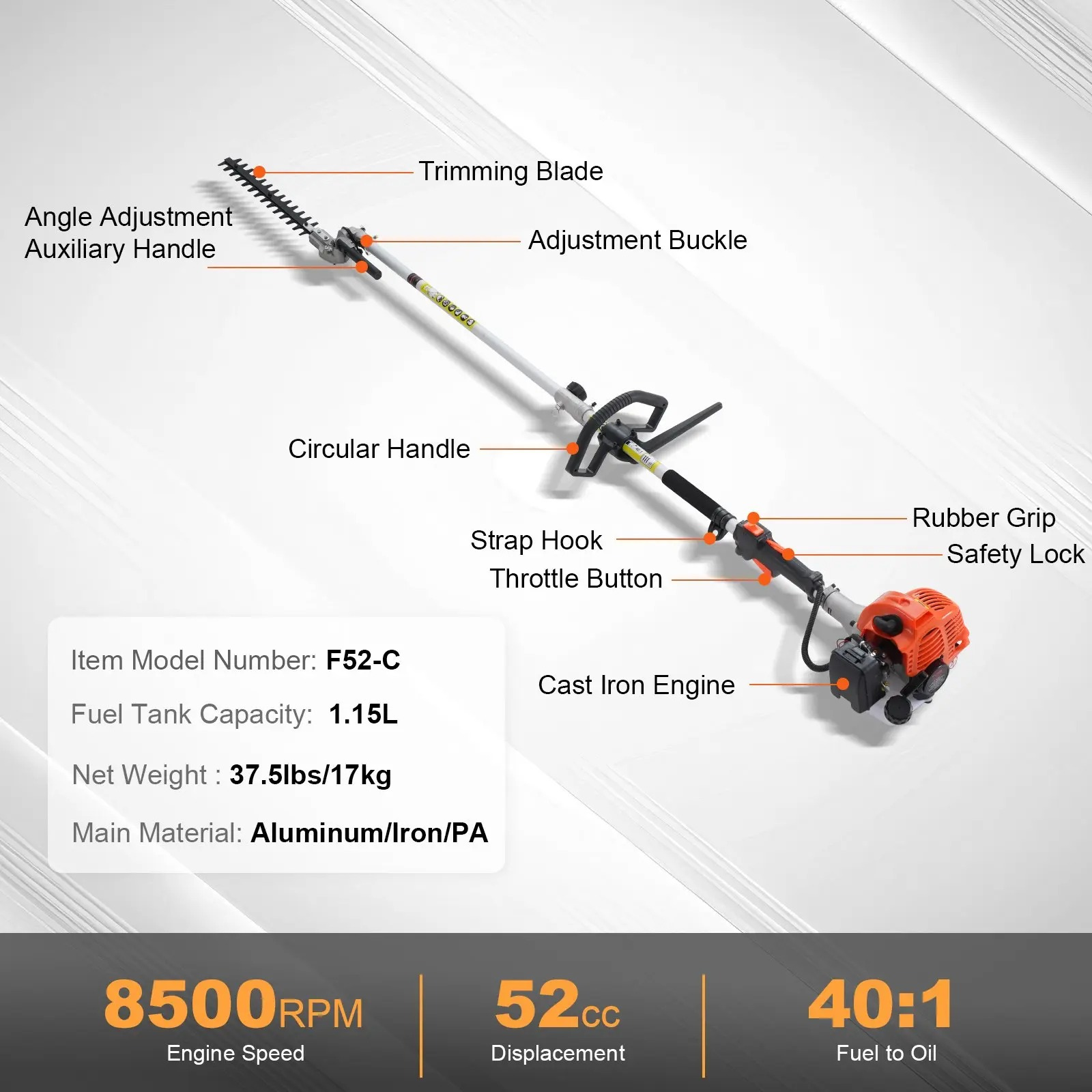 6-in-1 Multi-Functional Trimming Tools with Gas Hedge Trimmer, Weed Eater, String Trimmer, Brush Cutter, Edger & Pole Saw Chainsaw Pruner Whacker Shoulder Super Brand Day