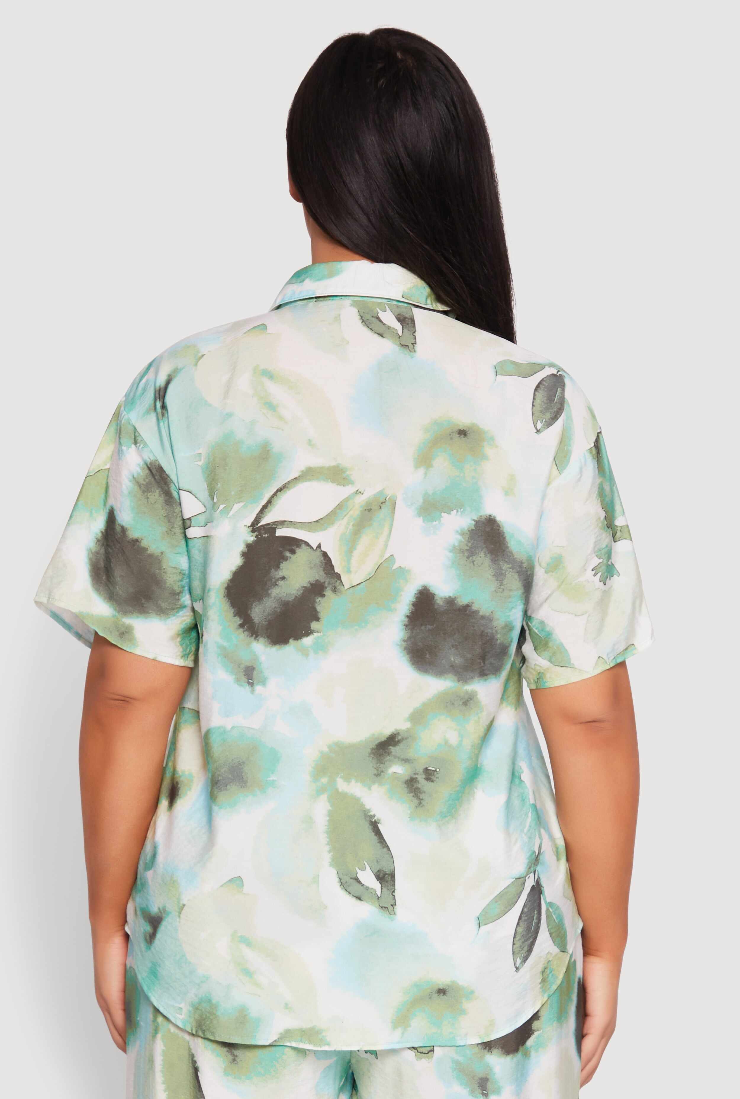 Plus Size Abstract Leaf Print Blouse
