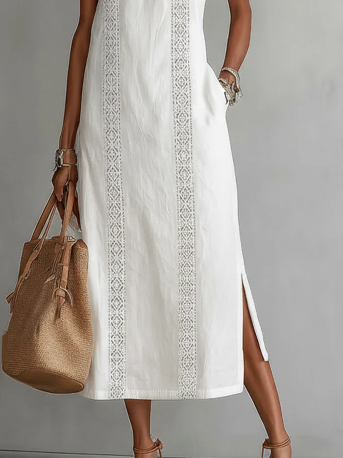 🔥Summer Arrivals🌟🌿 Retro Cozy Lace Minimalist Linen Dress — Timeless. Elegant. Effortlessly You.