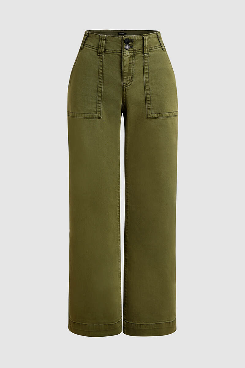 🔥Double Button Mid Waist Straight Leg Pants