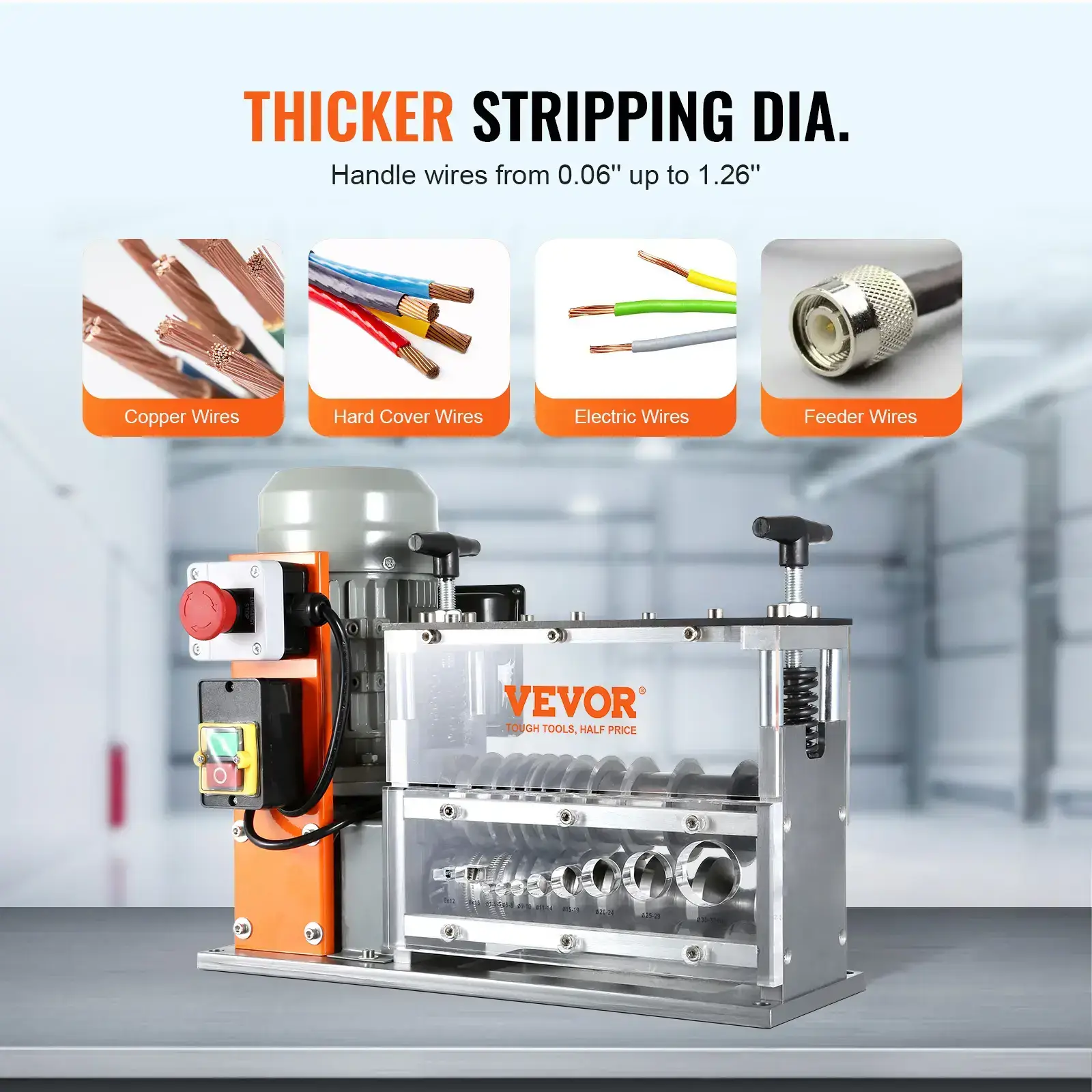 Automatic Wire Stripping Machine,0.06''-1.26'' Electric Motorized Cable Stripper, 750 W, 98 ft/min Wire Peeler with Visible Stripping Depth Reference, 10 Channels for Scrap Copper Recycling Heavy Duty Tool