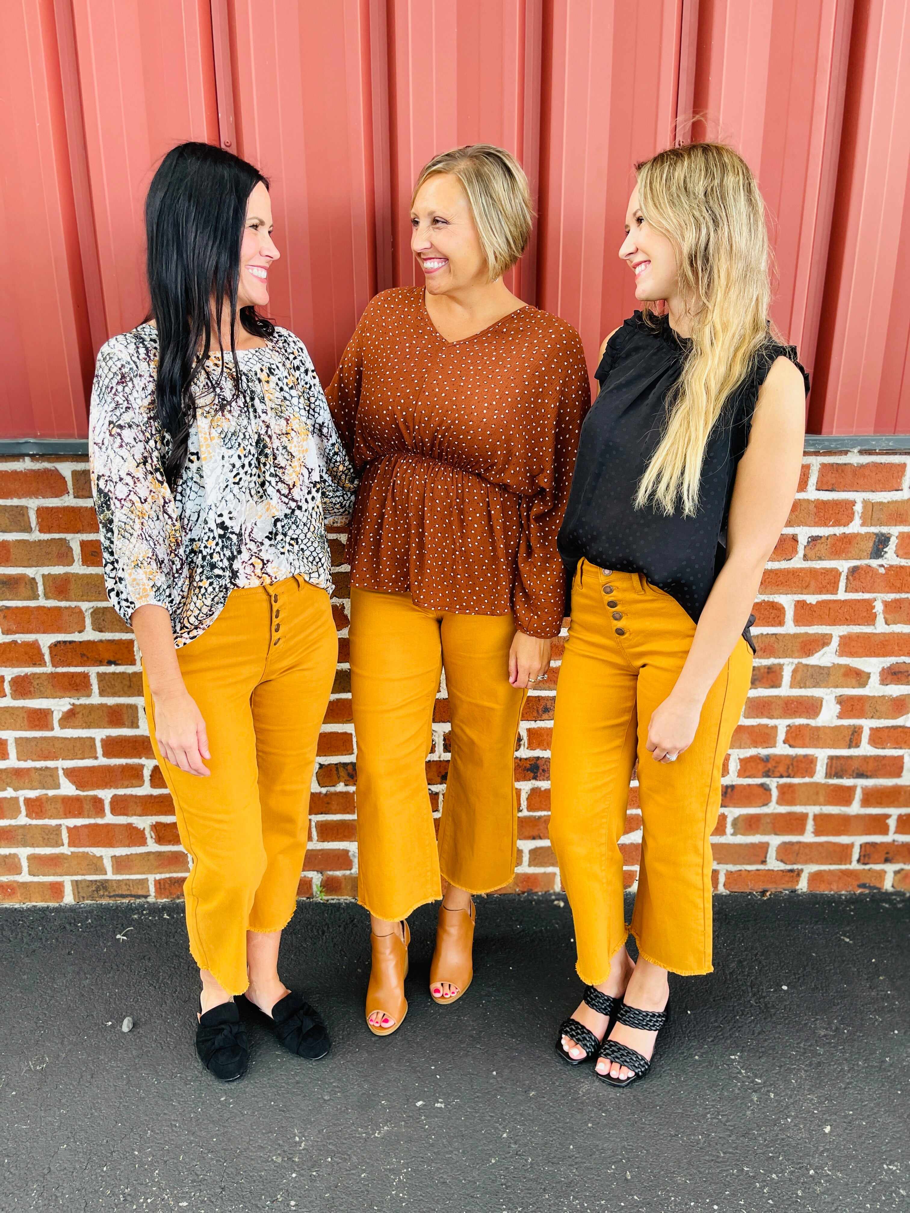 Plus/Reg Far And Wide Leg Mustard Jeans