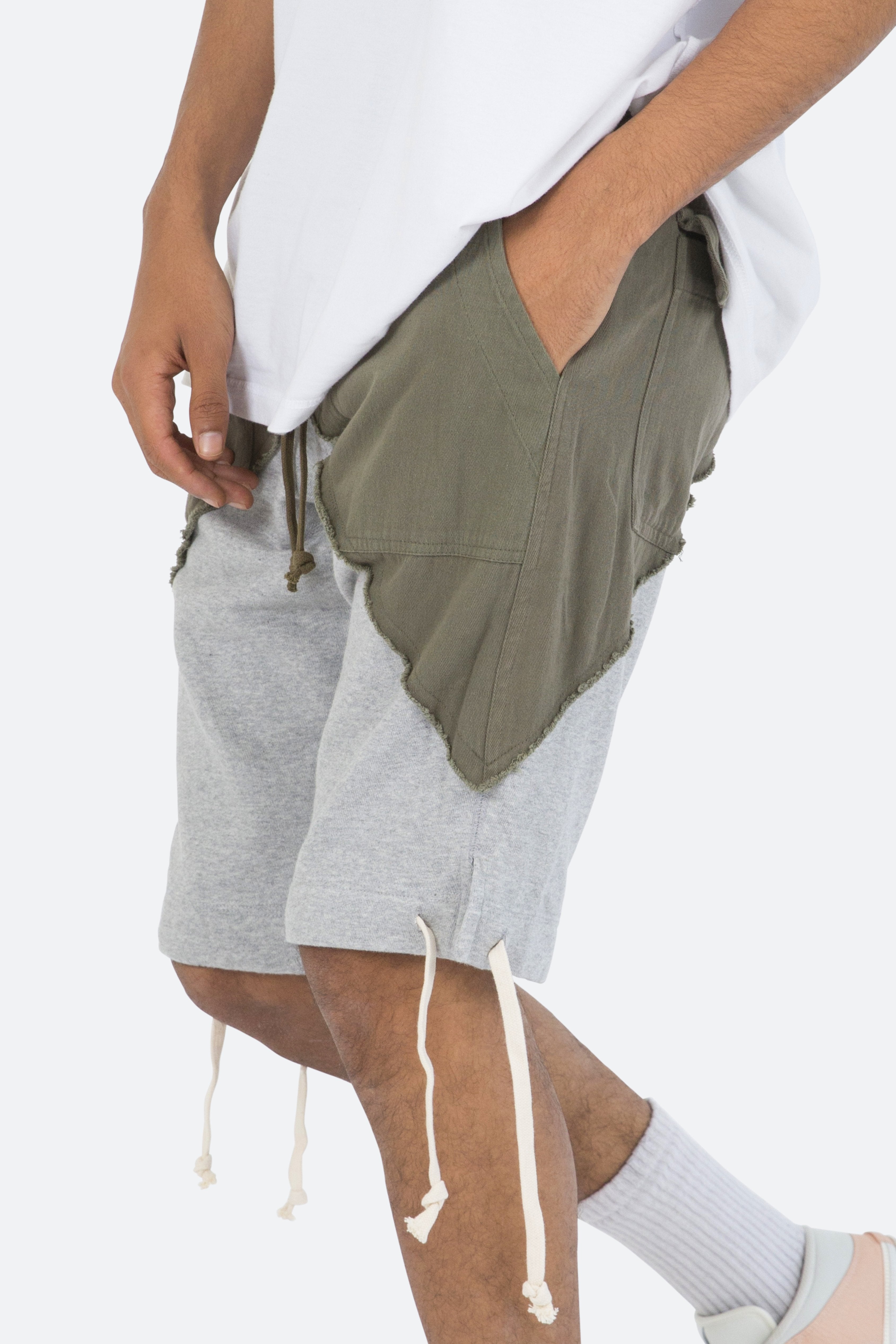 Paneled Sweatshorts - Olive/Grey