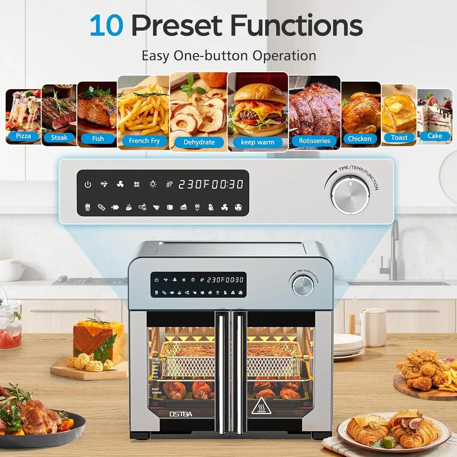 French Door Air Fryer Toaster Oven Combo, Airfryer Convection Oven Countertop 10-in-1 Combo, 30% Faster 90% Less Oil, 102 Recipes & 7 Accessories Included 24 QT Stainless Steel