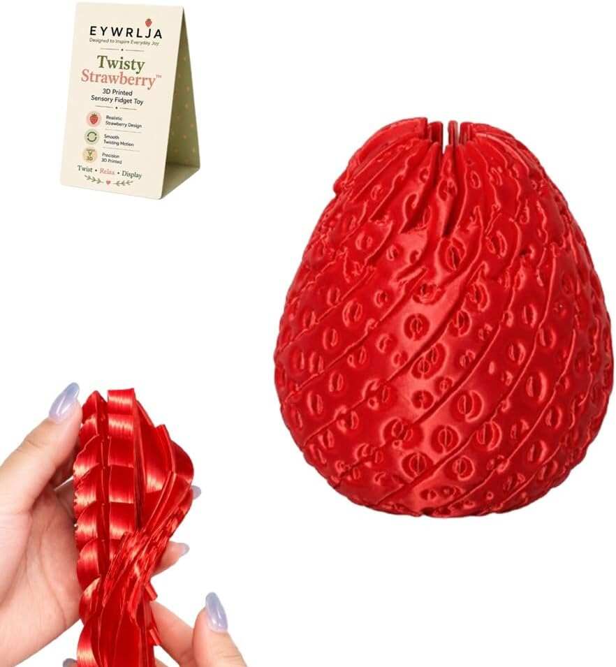 3D Printed Twisty Strawberry Fidget, Desk Sensory Stress Relief Anxiety Gifts Cute Red Articulated Flexible Plastic Shaker Mechanical Cool Office Unique Surprise Ornaments Gift(Style-D)