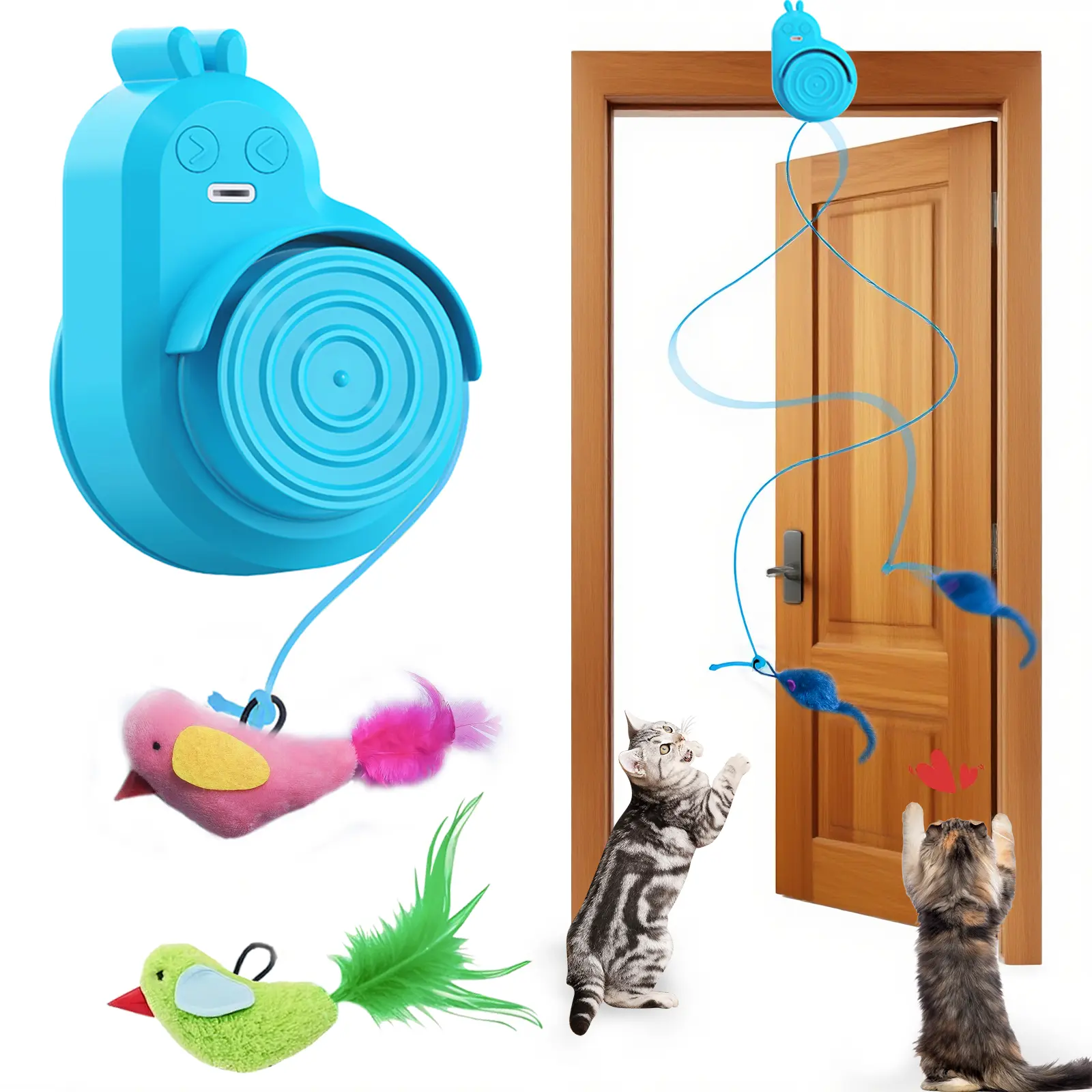 Interactive Cat Toy for Indoor Cats - Best Kitten & Adult Cat Enrichment Stimulation Toy with Electric Flying Bird Feather Wand