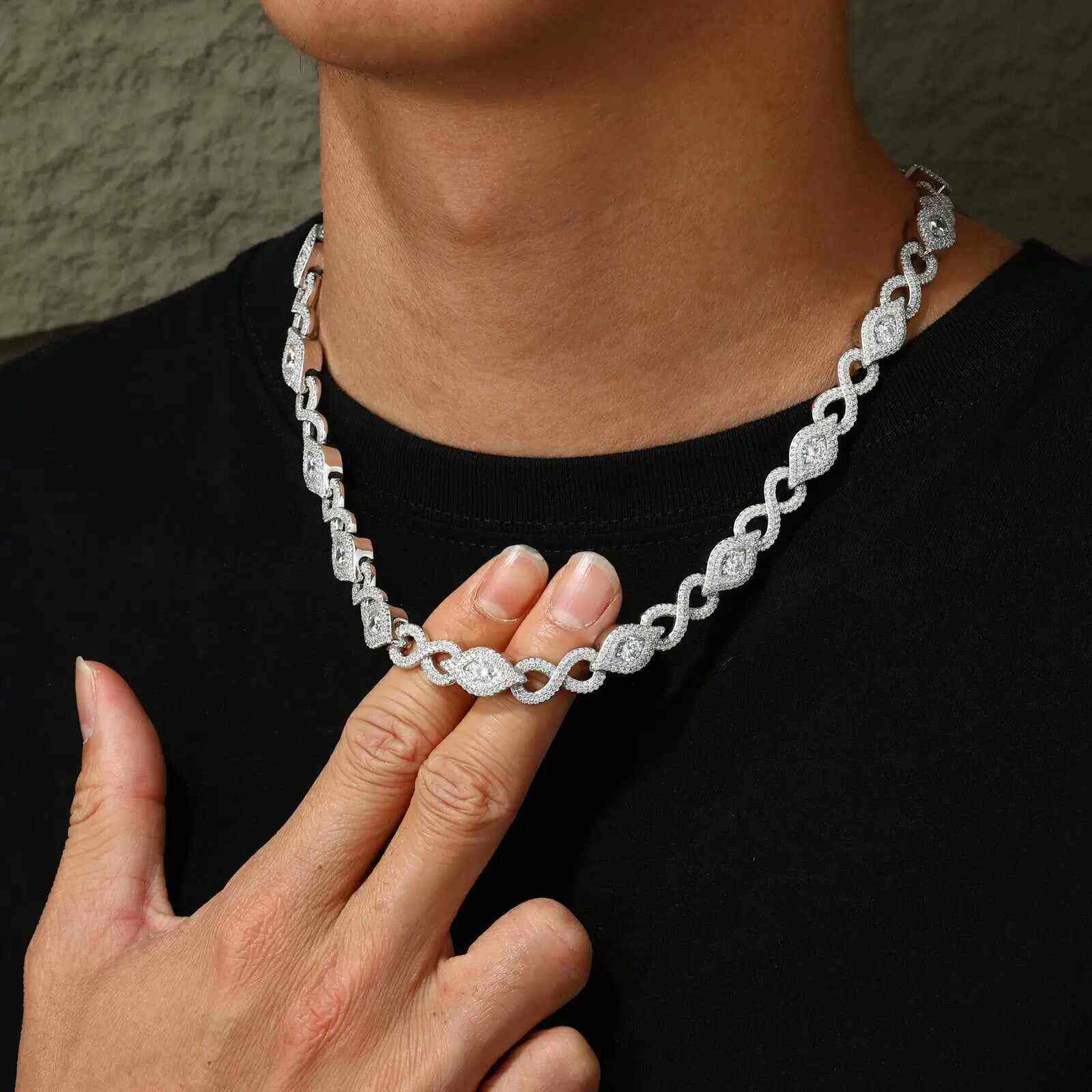 TestTest 10mm S925 Moissanite Infinity Evil Eye Link Chain