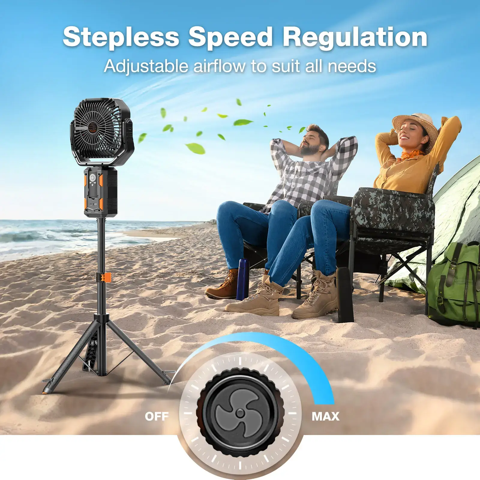 4 in 1 Cordless Camping Fan, 30000mAh Rechargeable Fan with Detachable Tripod, LED Lights & 270° Pivot, Remote Control Oscillating Portable Fan for Tent Travel Bedroom