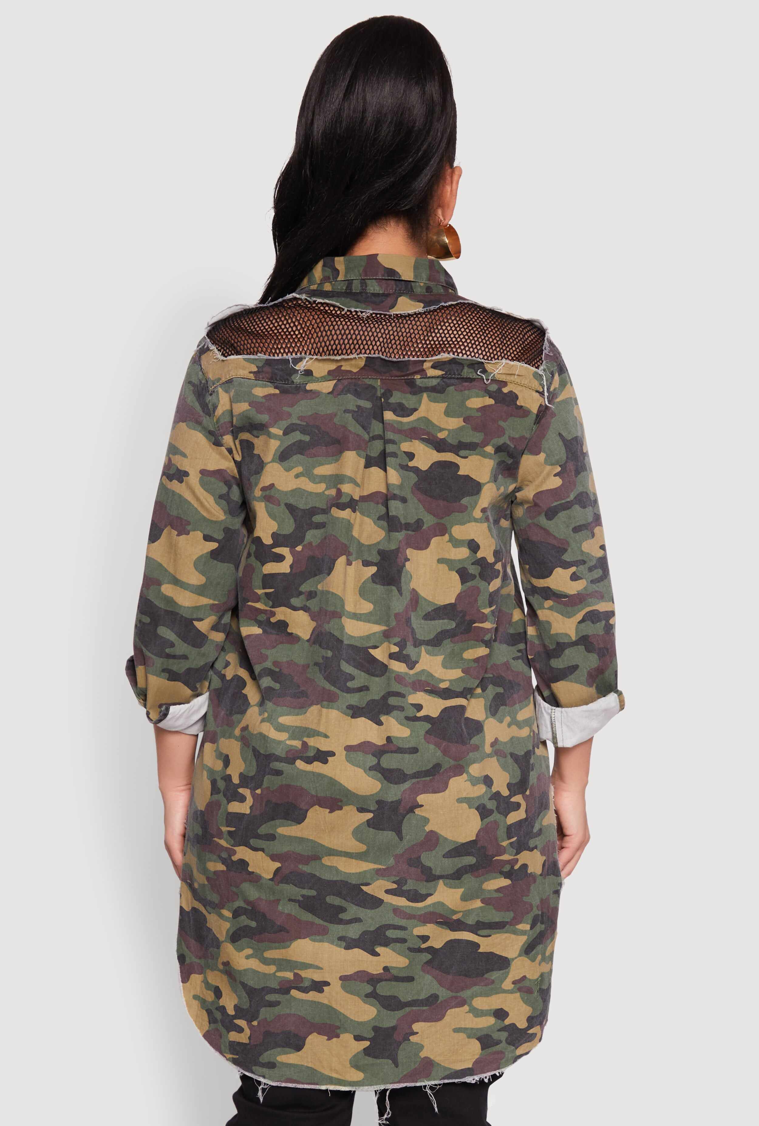 Plus Size Denim High Low Camo Top