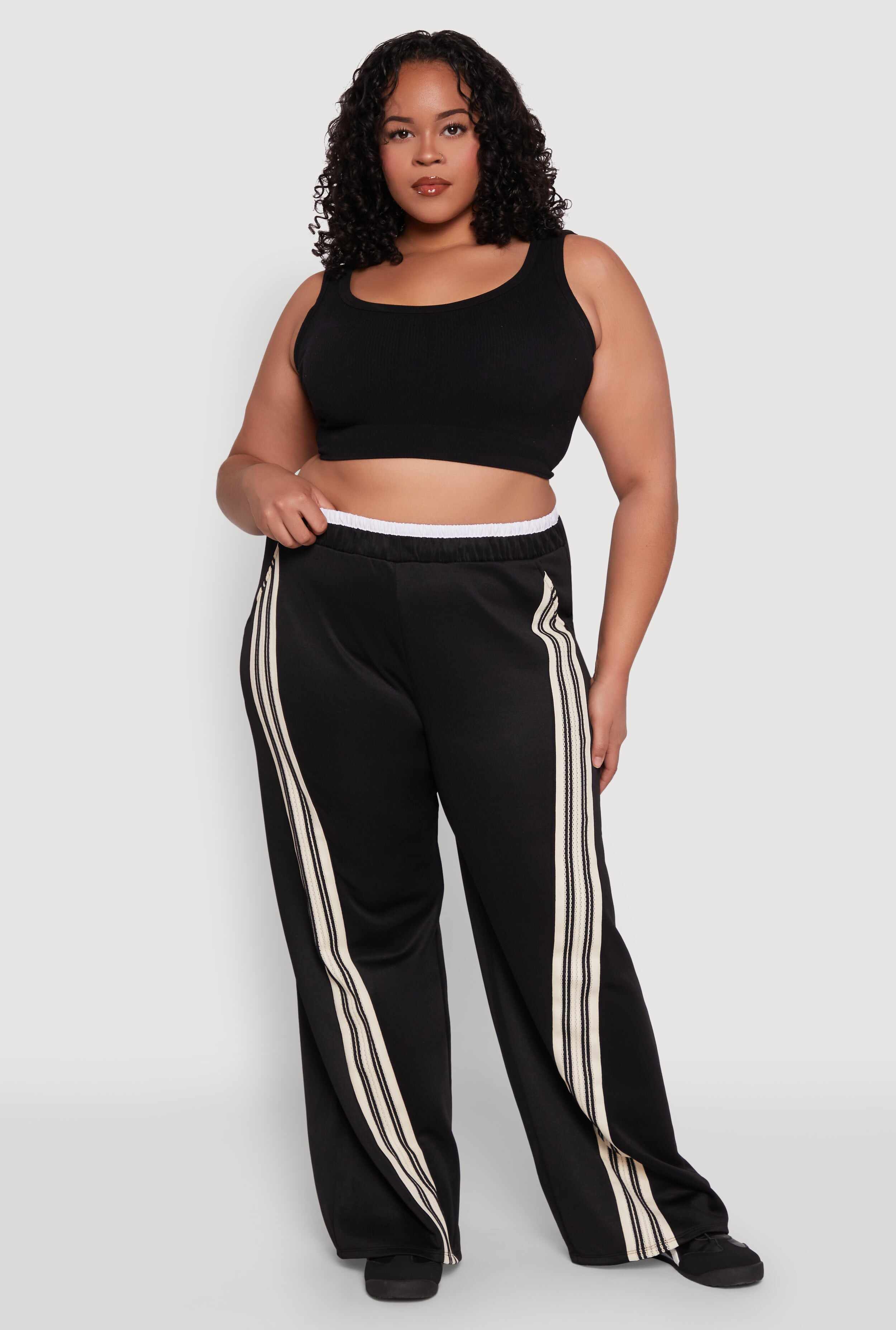 Plus Size Contrast Waistband Stripe Detail Pants