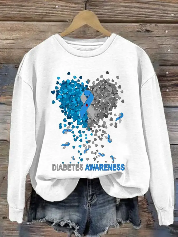 Women's Casual Diabetes Awareness Print Long Sleeve Sweatshirt