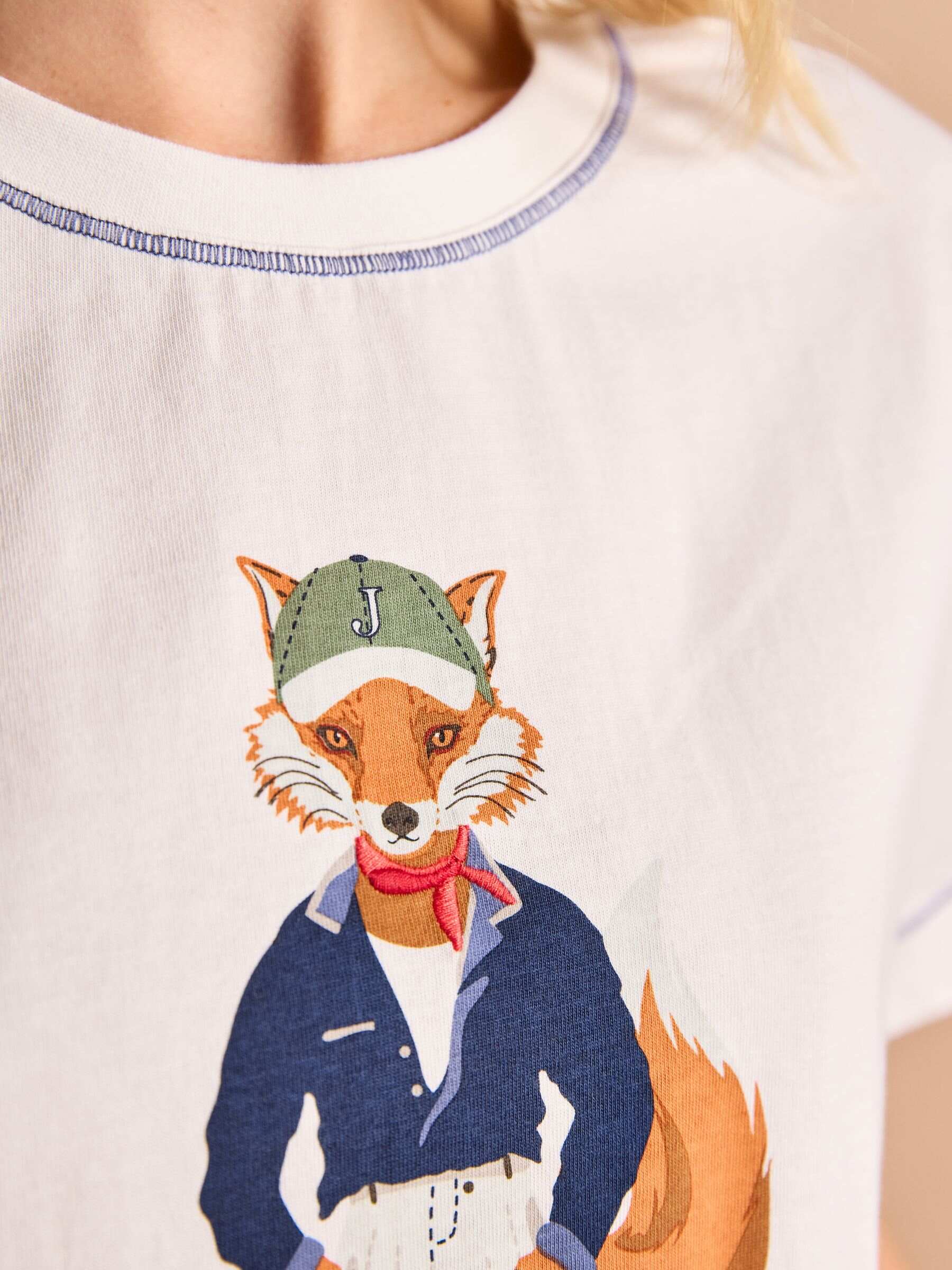 White Jonty Fox Graphic Cotton Short Sleeve T-Shirt