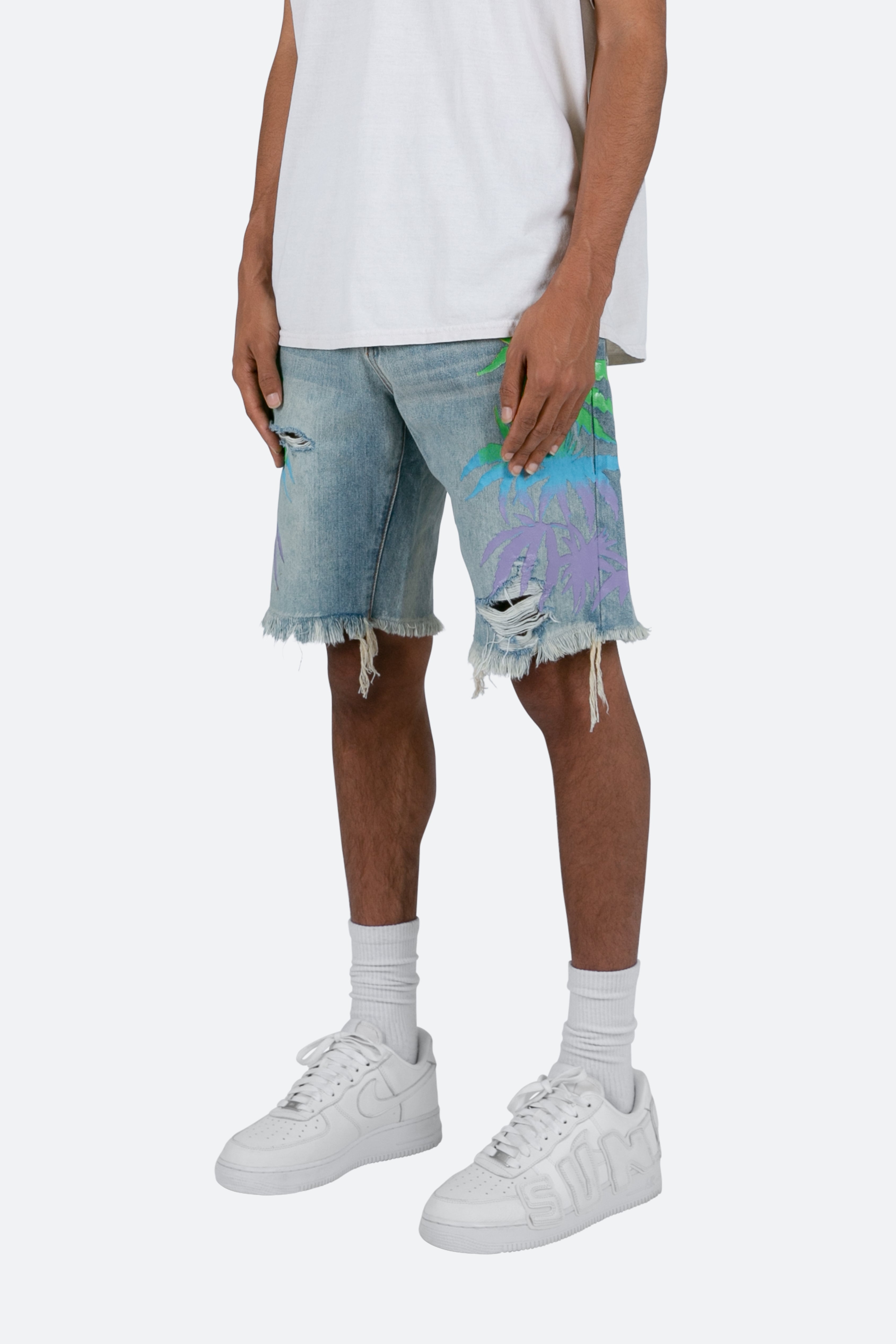 R468 Palm Denim Shorts - Light Blue