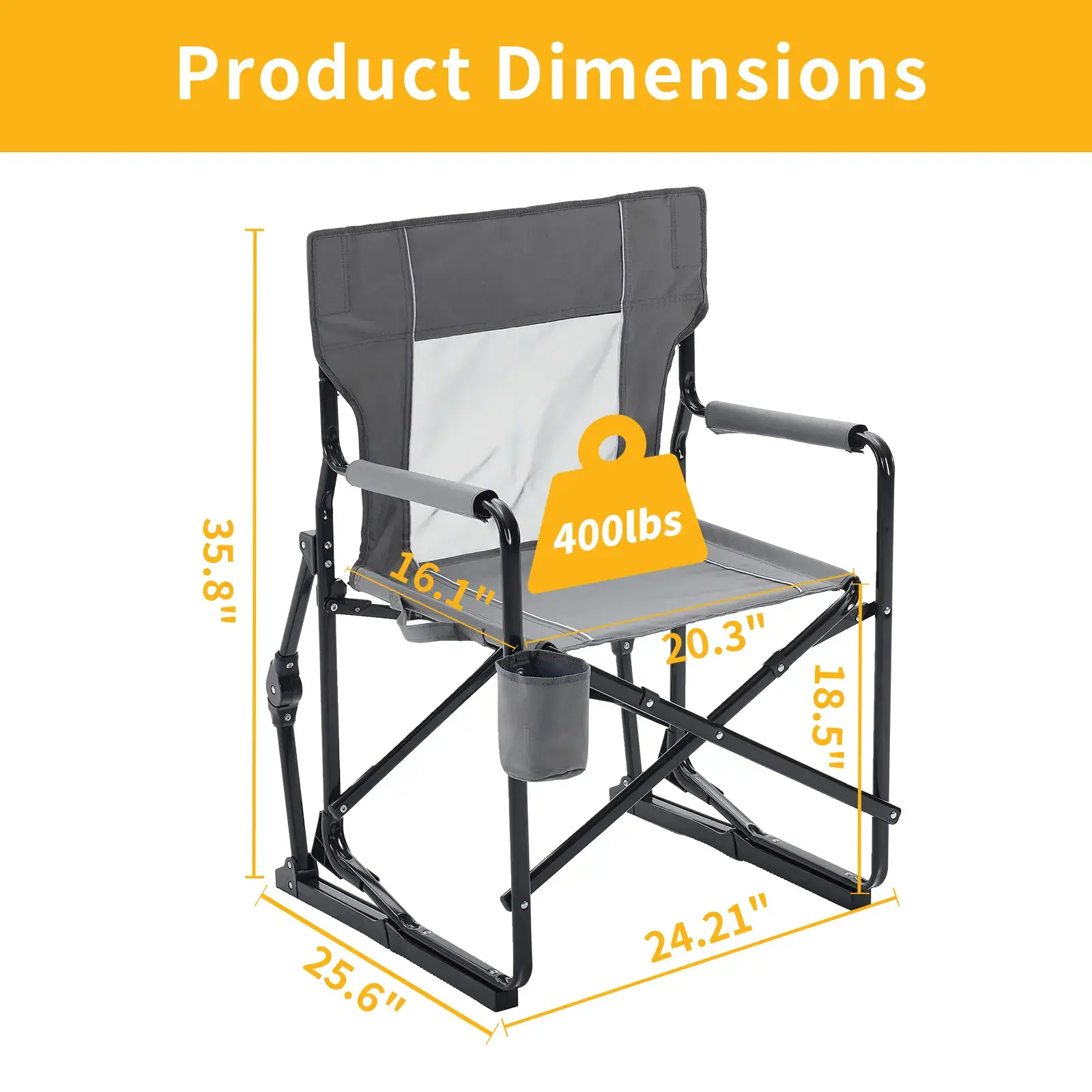 Rocker ,Folding Camping Chair, Padded High Back, Adjustable Lumbar Support, Extra Wide for Adults, 5000 LBS Steel Frame, Portable Outdoor