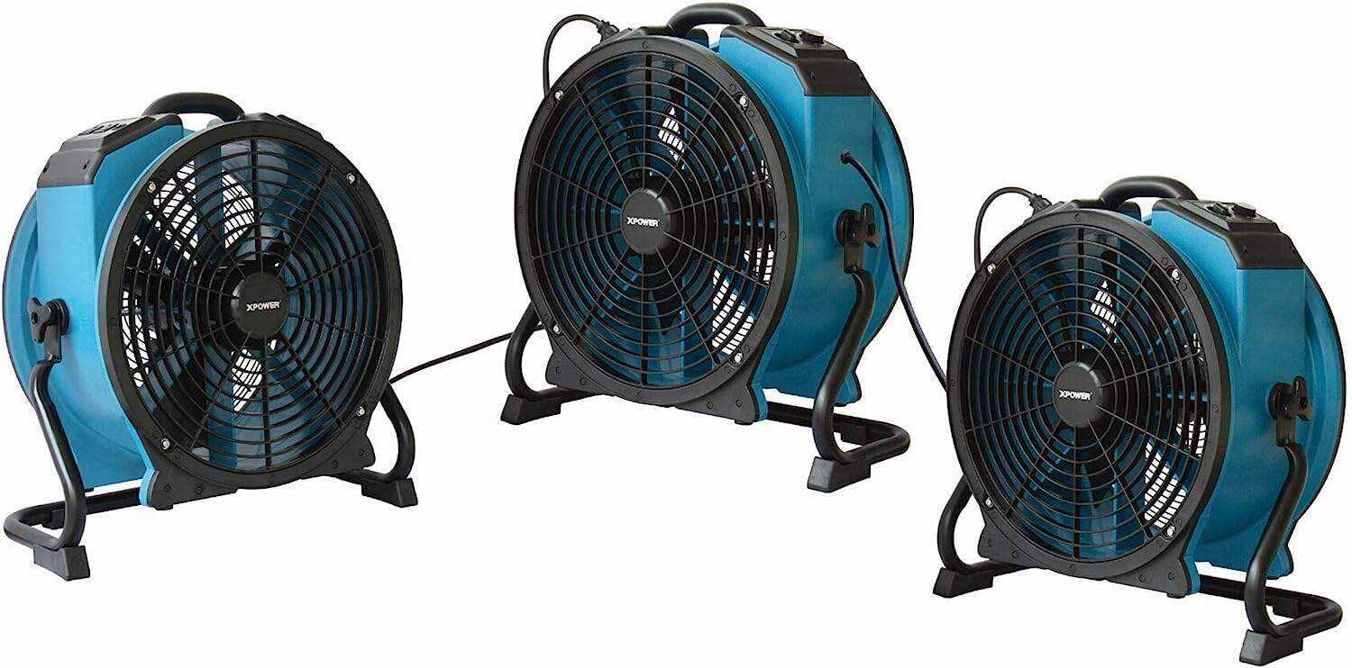 XPOWER X-47ATR 1/3 HP Sealed Motor Axial Air Mover Fan - with Variable Speed Control, 3 Hour Timer - Blue (6 Fans)