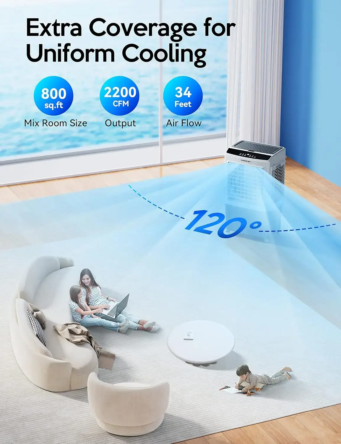 Evaporative Air Cooler,  2100-3000CFM Swamp Cooler, 120°Oscillation Air Cooler with Remote Control, 24H Timer, 3 Modes & Wind Speeds for Outdoor Indoor Use, 9.2Gallon-12Gallon