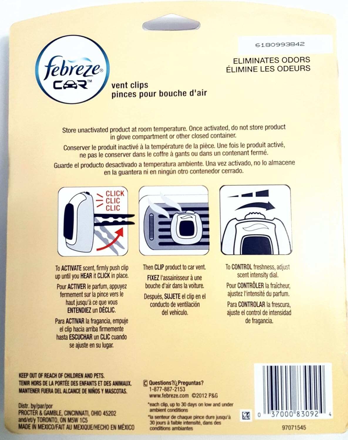 Febreze Car Air Fresheners, New Car Scent, Odor Eliminator for Strong Odors Car Vent Clips (2 Count)