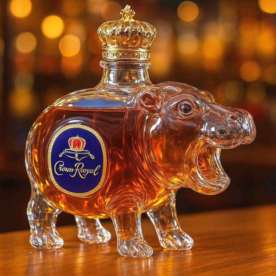 Super popular hippopotamus Moo Deng whisky bottle