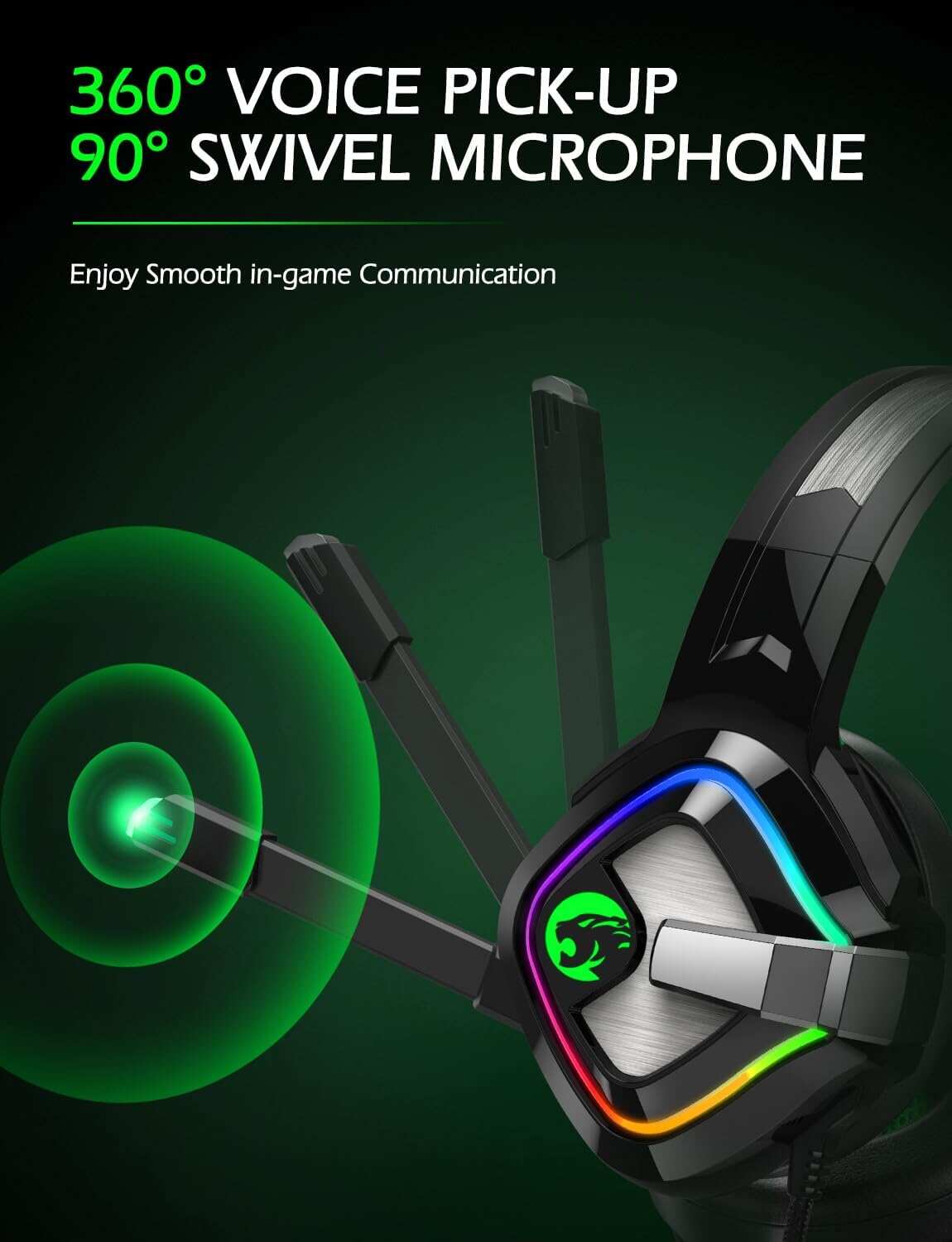ZIUMIER Z66 Gaming Headset, Wired, Over-Ear, Noise Cancelling Mic, RGB Light, Stereo Surround Sound, Compatible with PS4, PS5, Xbox One, Laptop (Green)