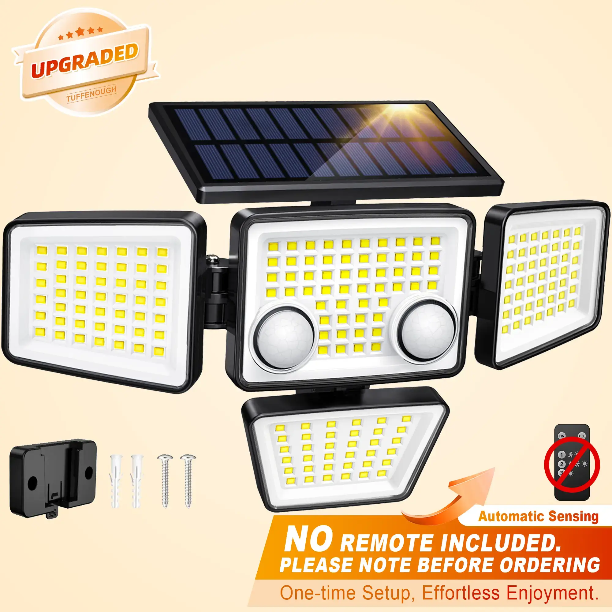 Solar Motion Sensor Lights-4 Heads 3000LM, IP65Waterproof, 270°Wide Angle Lighting Security Light for Yard, Garage, Porch, Pool,Garden,Barn,Patio,Thanksgiving home decor,Holiday Haul,Christmas gifts