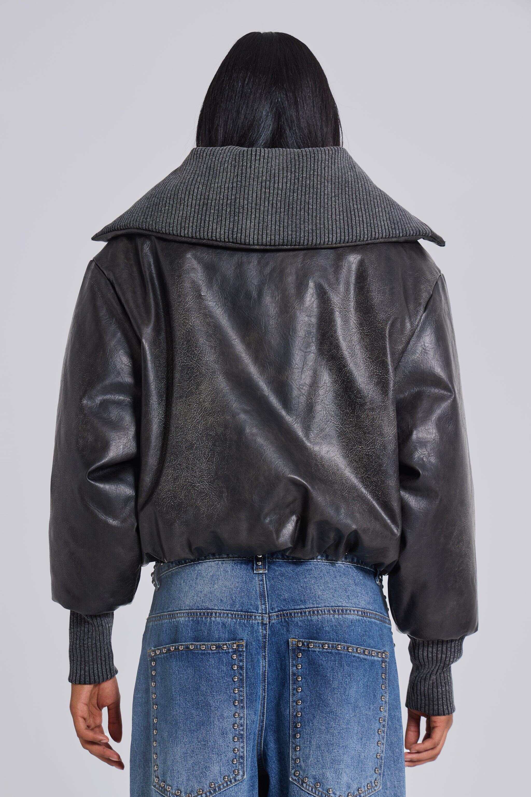 Black Alloy Vegan Leather Bomber Jacket