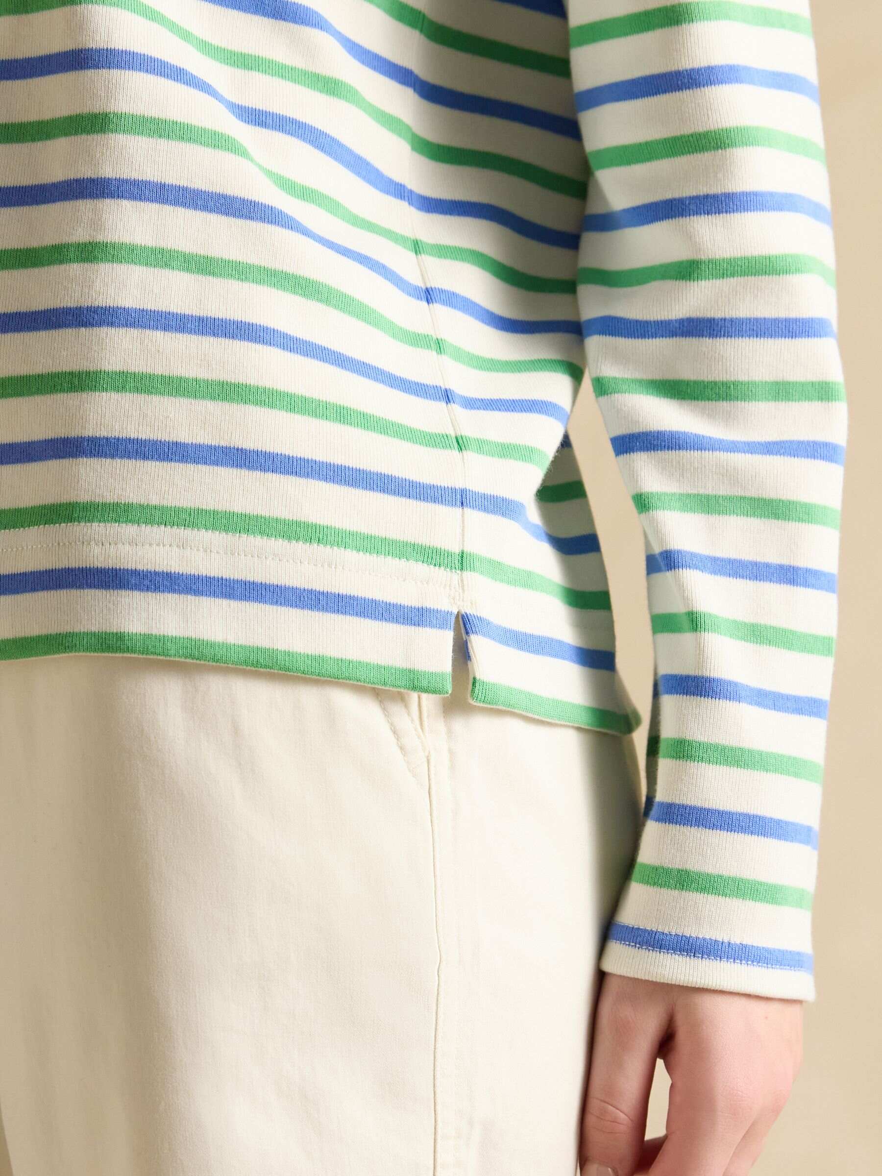 Harbour Green Blue Striped Boat Neck 100% Cotton Breton Top