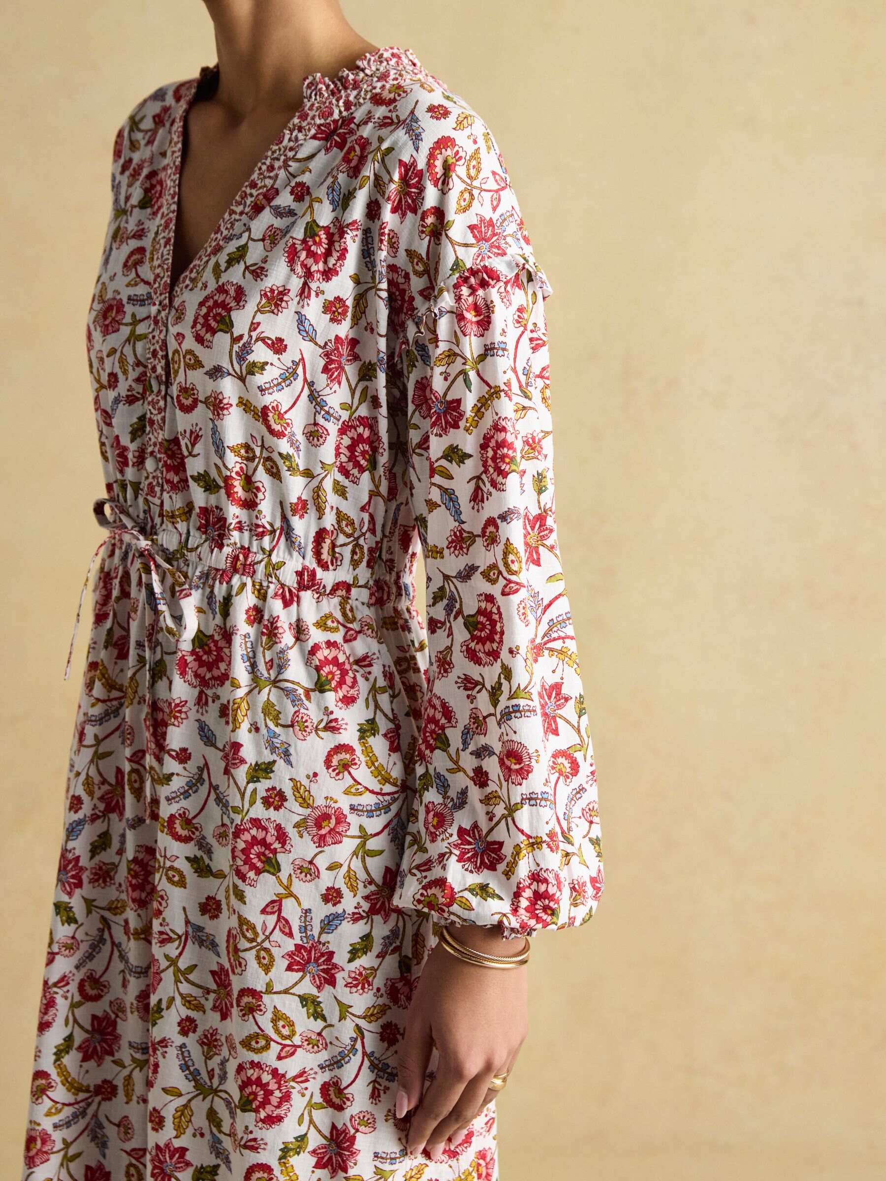 Elise Provence Floral Long Sleeve Cotton Midi Dress
