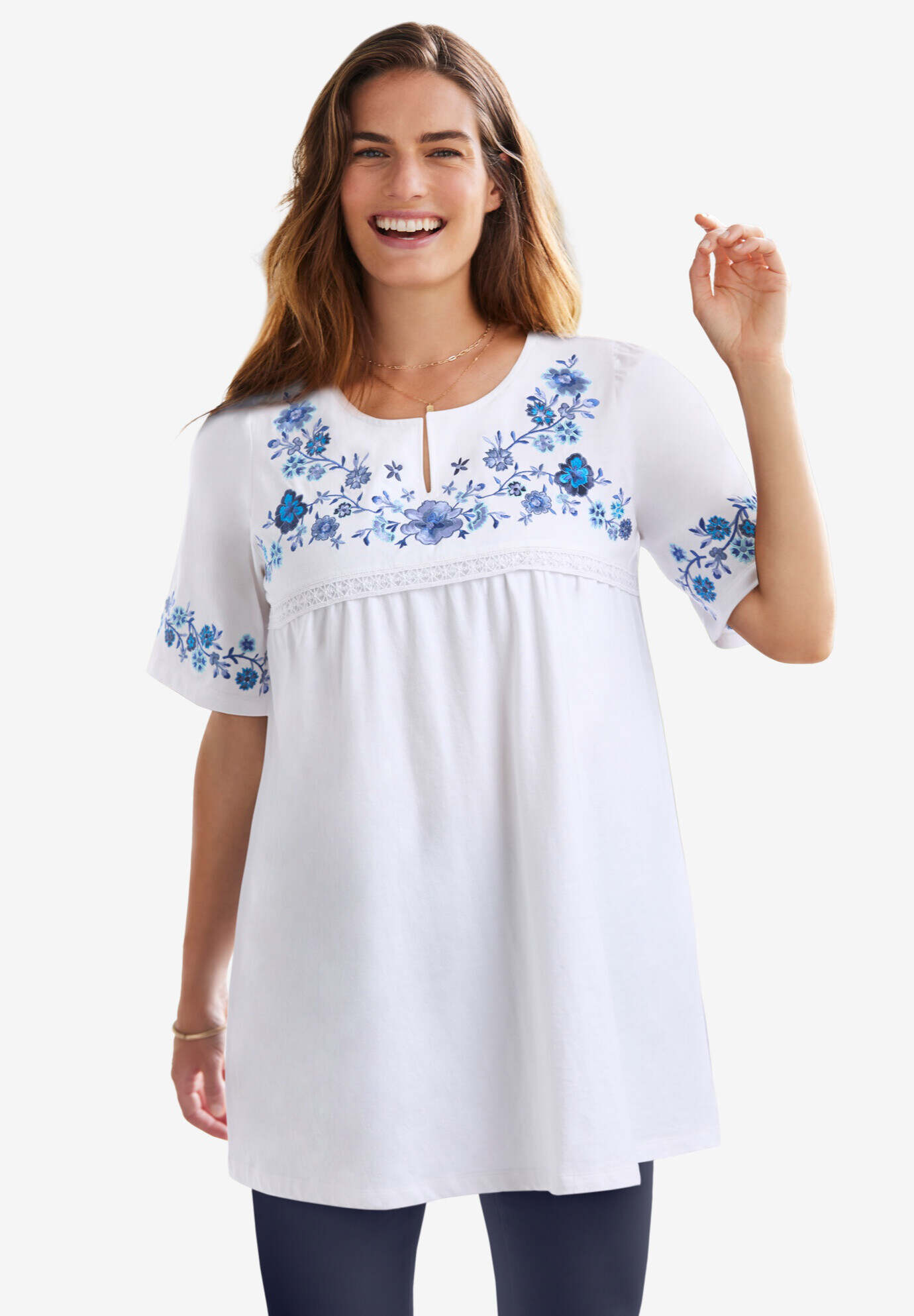 Embroidered Split-Neck Tunic