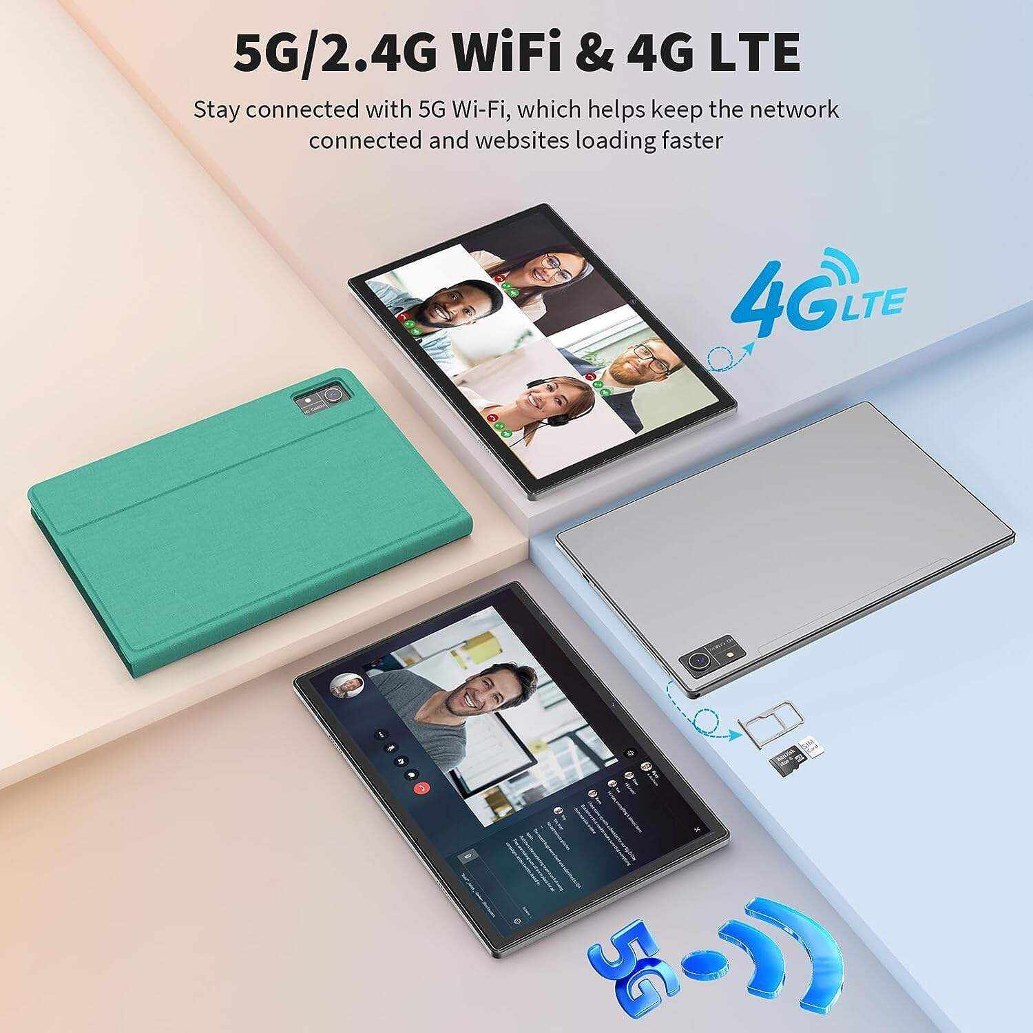 Android Tablet 10 inch, Android 12 Tablet, 8GB RAM 128GB ROM,1TB Expand, 5G WiFi, 4G/LTE, Bluetooth, 8000mAh Battery, Google Certified, 2 in 1 Tablet with Keyboard, Mouse, Case, Stylus(Silver)