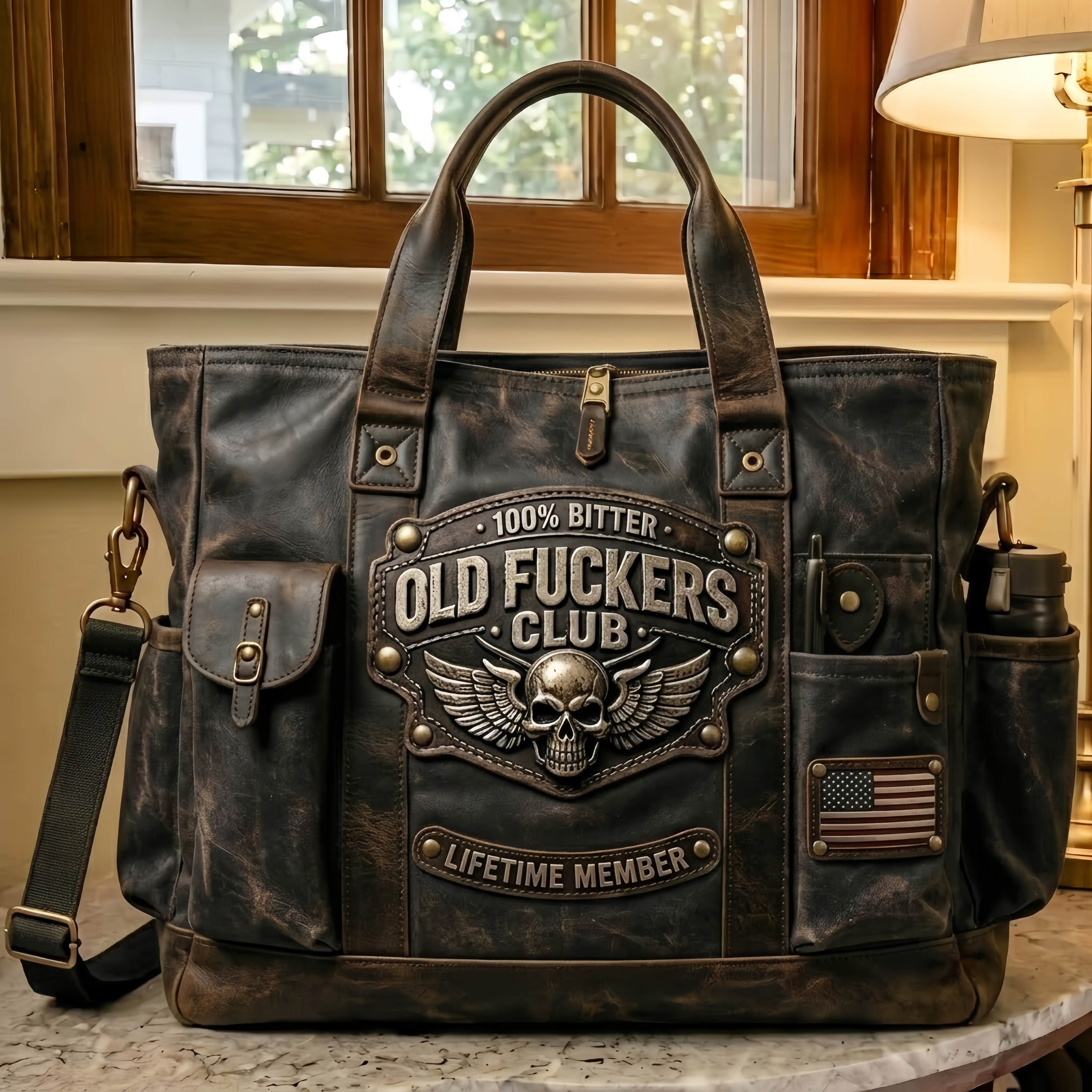 Old Fuckers Club Vintage Leather Tote Bag