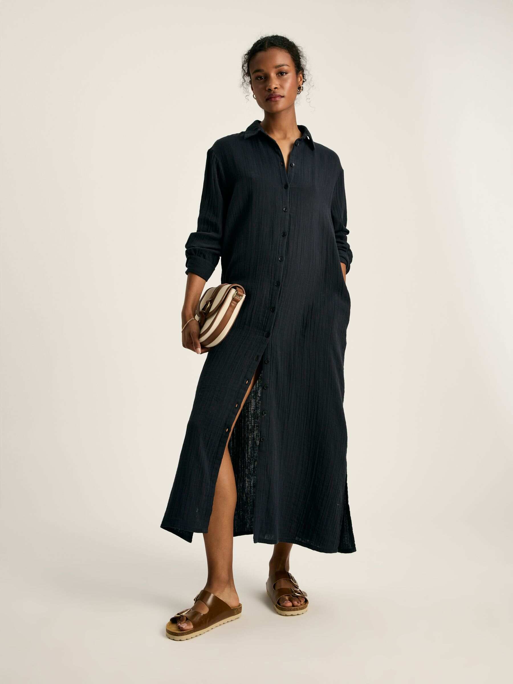 Erica Navy Button Through Cotton Shirt Dress