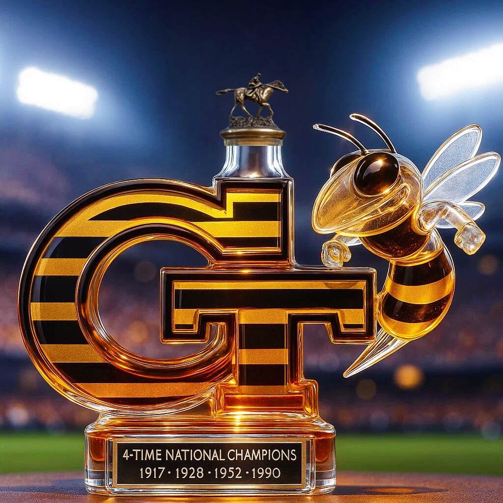 Georgia Tech Yellow Jackets 4-Time National Champions Whiskey Bottle