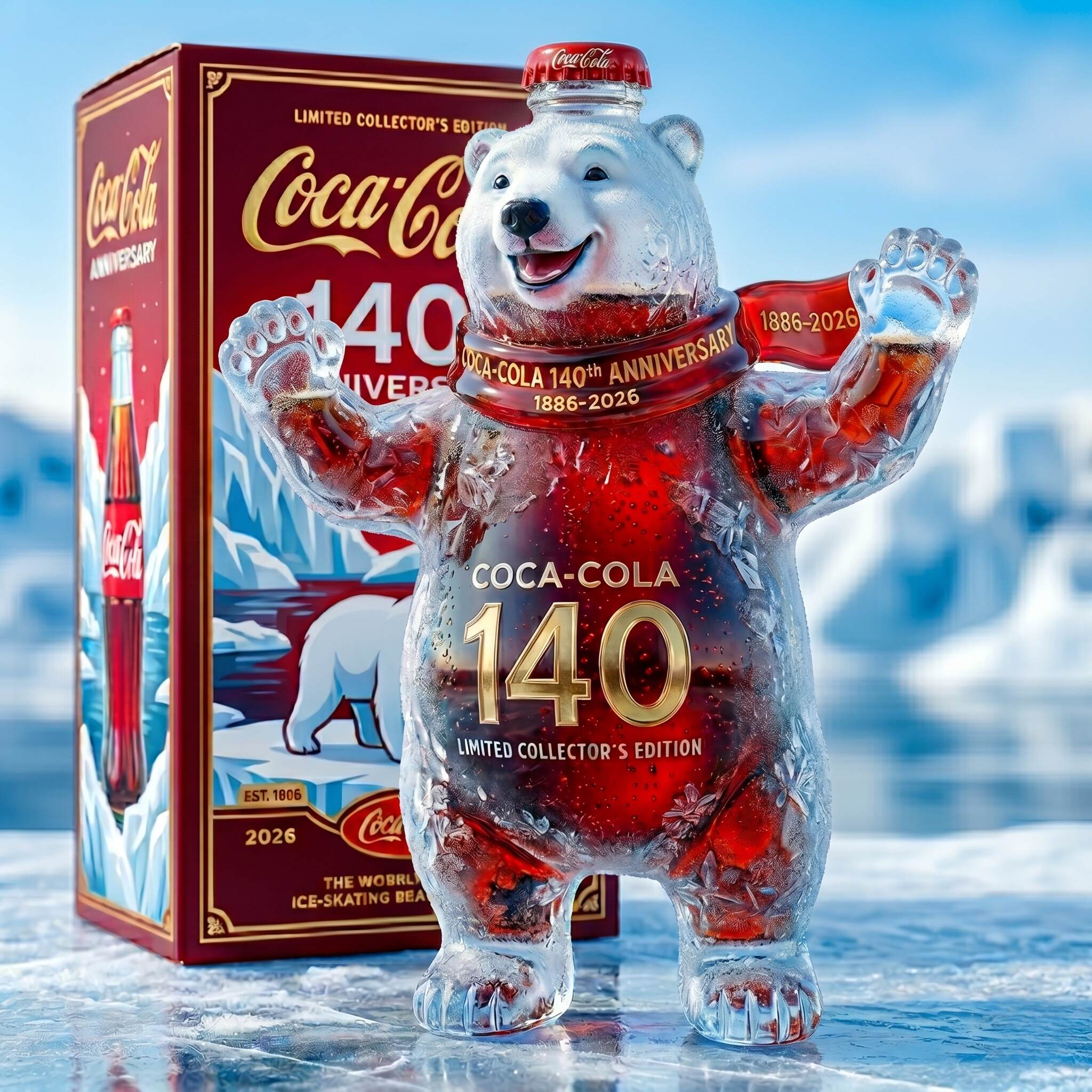 Coca-Cola 140th Anniversary Limited Edition Ice Crystal Polar Bear Commemorative Bottle Collectible