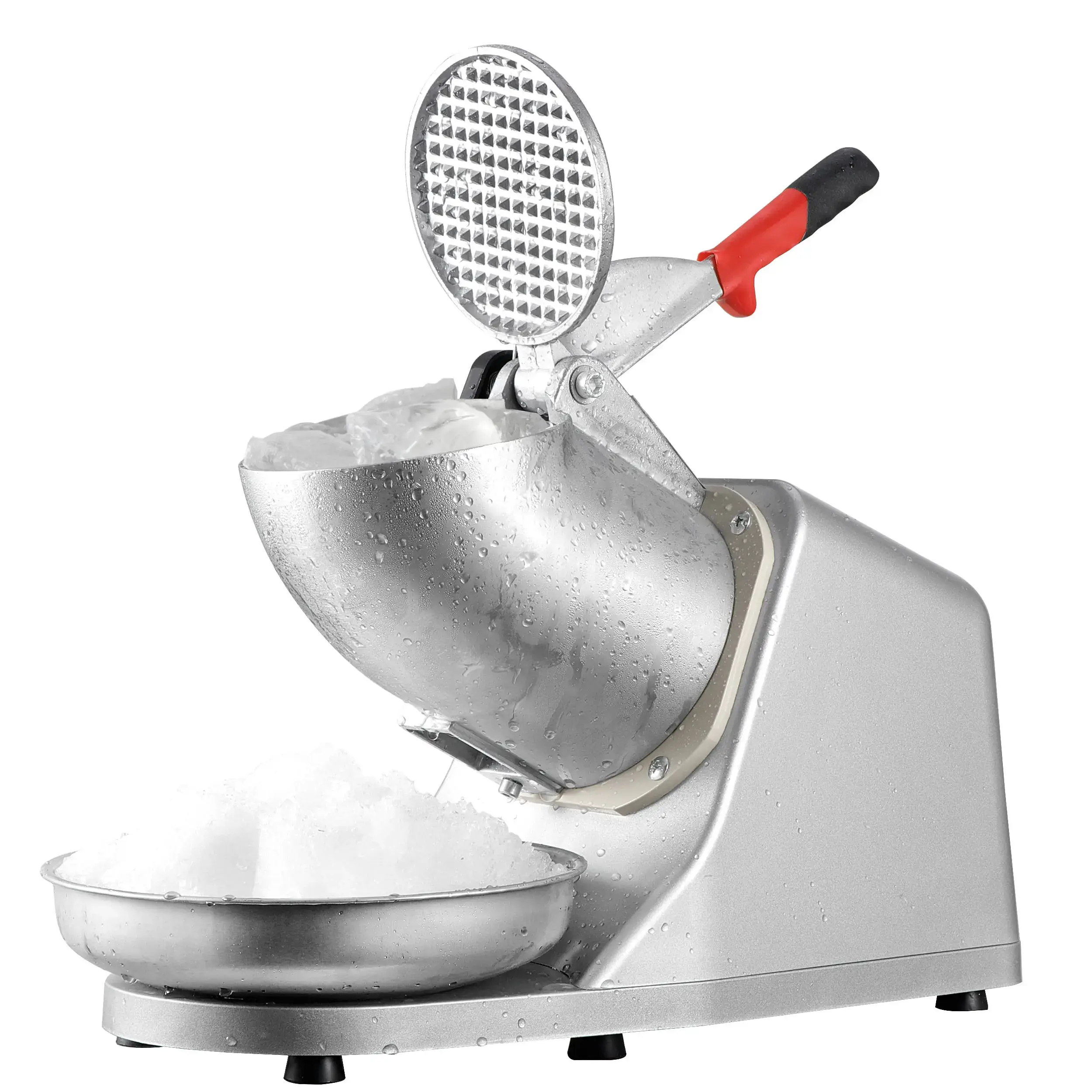 Commercial-Grade Shaved Ice Machine - Aluminium Home Ice Crusher, 143 lbs High-Output Slush Maker with Large Bowl, Waterproof Switch, Silver Kitchen Appliance
