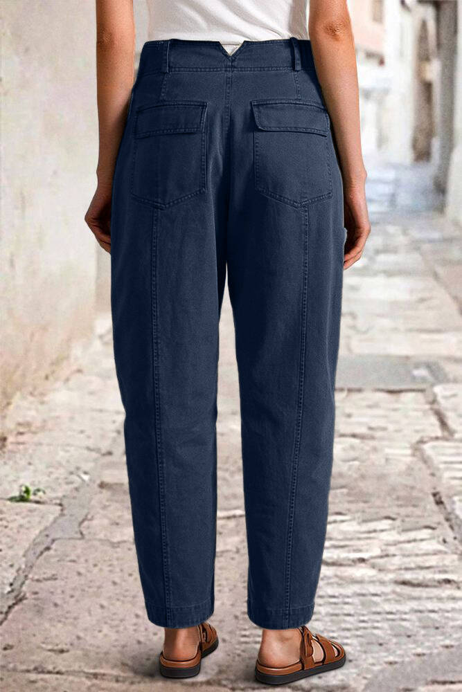 🔥 Last Day For Clearance！ !10 packs only $32!Solid Stitch Detail Mid Waist Barrel Leg Pants Without Belt
