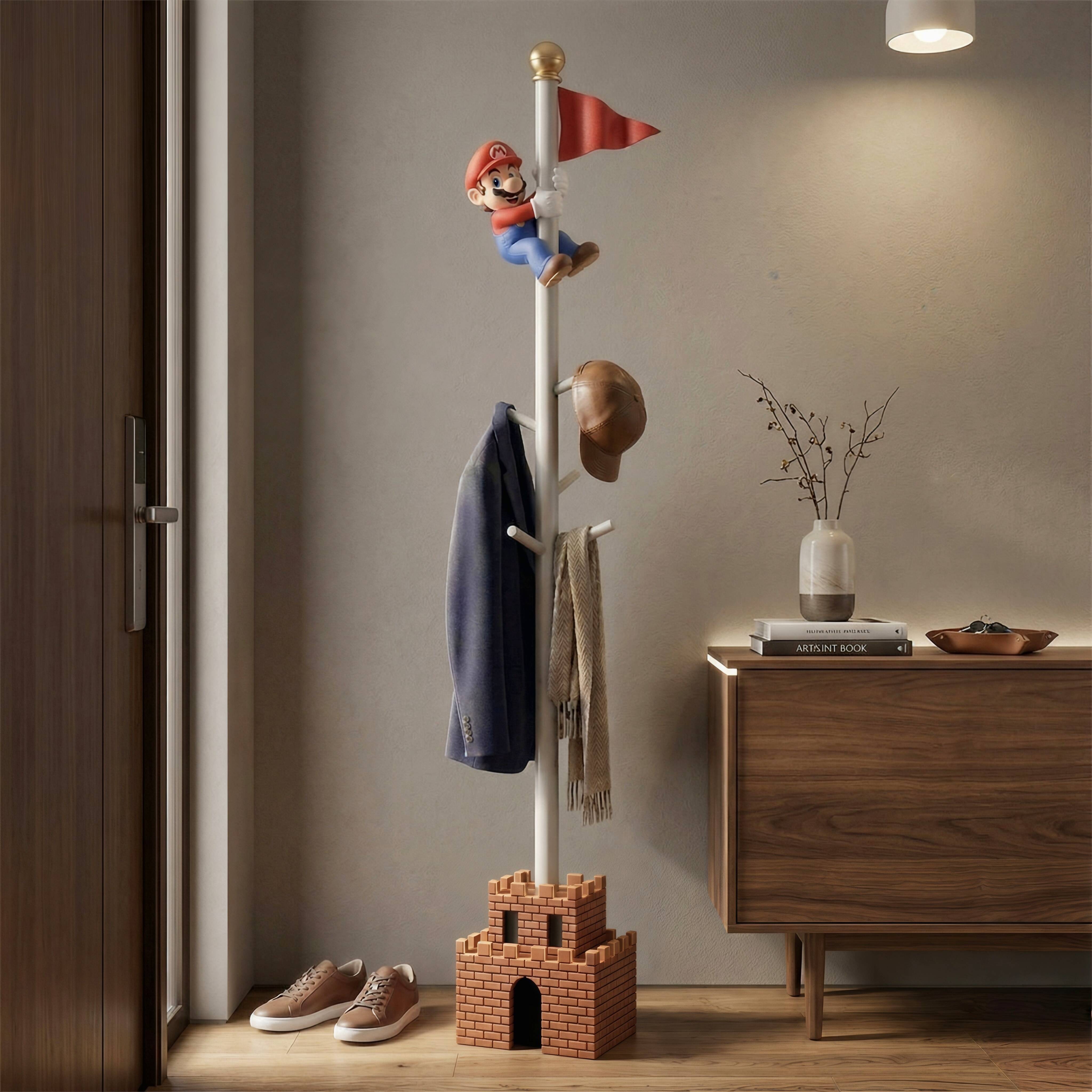 🌟Super Mario Flagpole Coat Rack with Castle Base