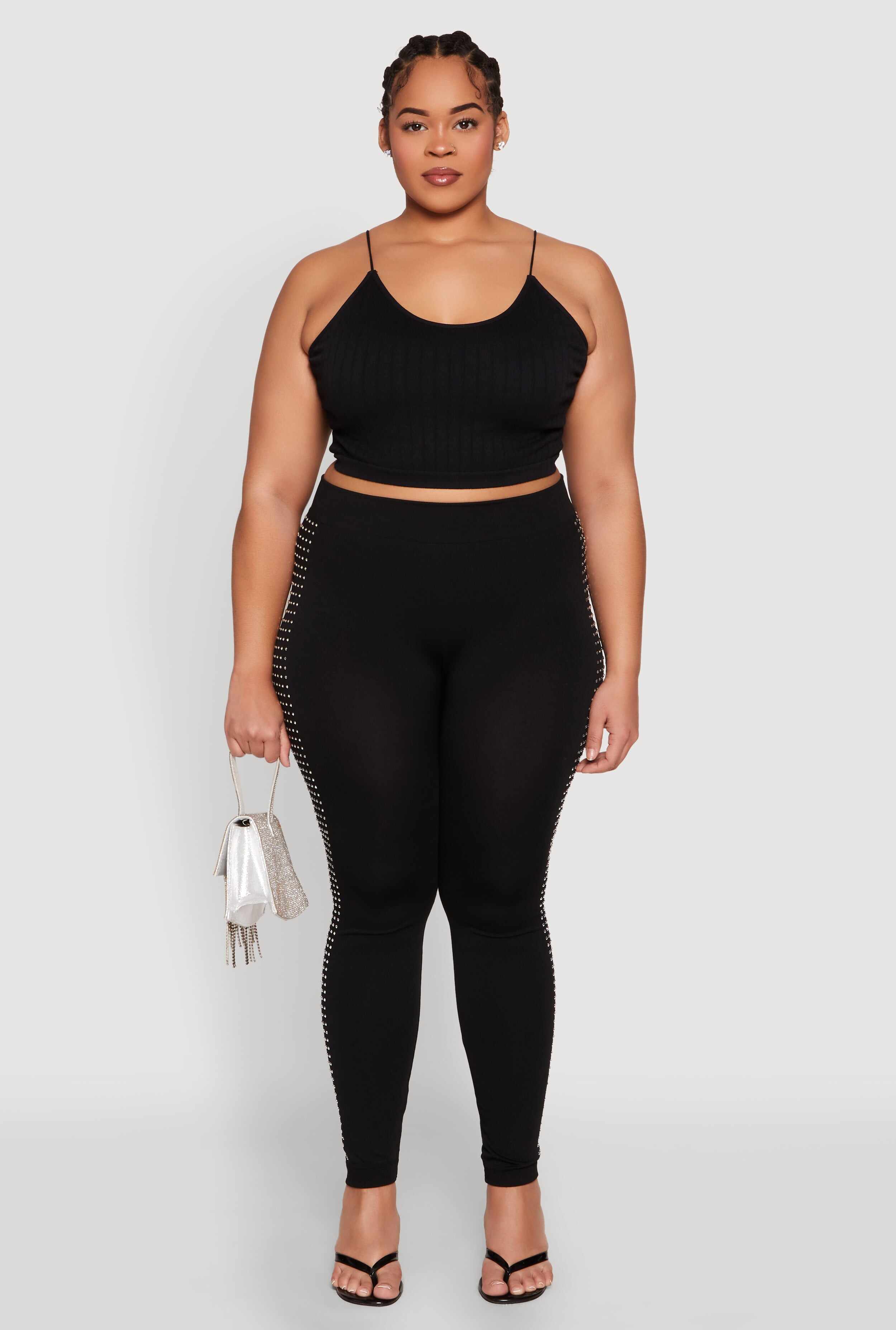 Plus Size Rhinestone Studded Seamless Leggings